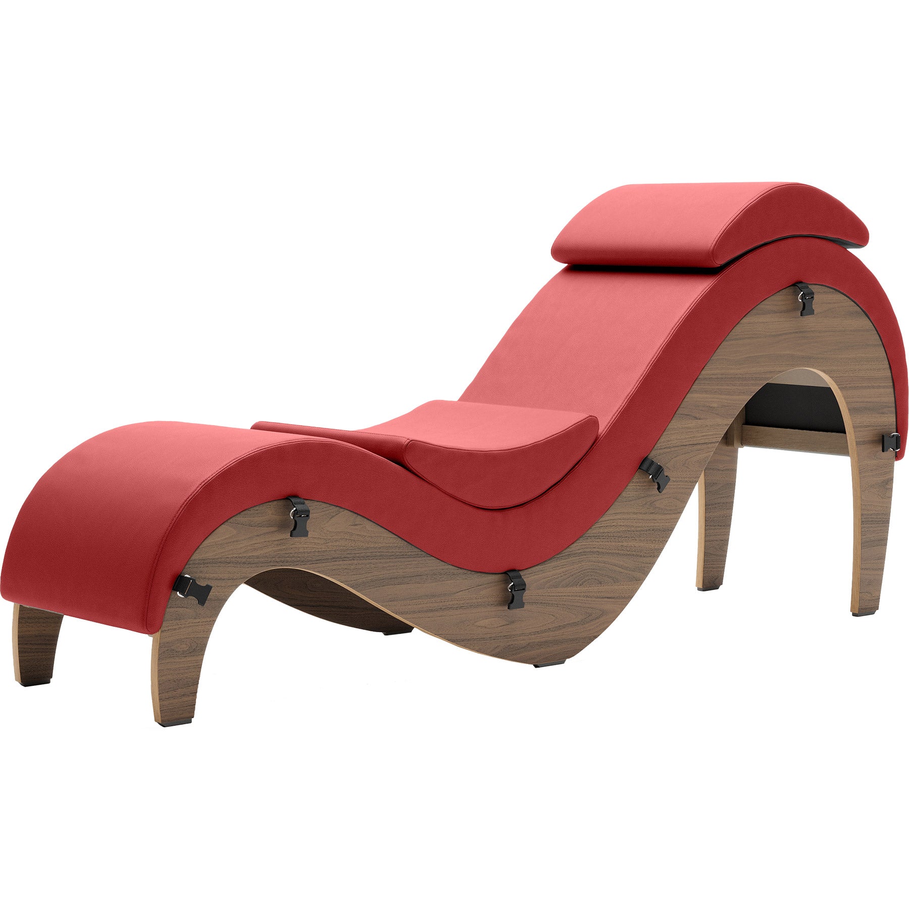 Liberator Supervio Luxury Chaise With Cuff Kit Restraints - Walnut & Pompeiian Red