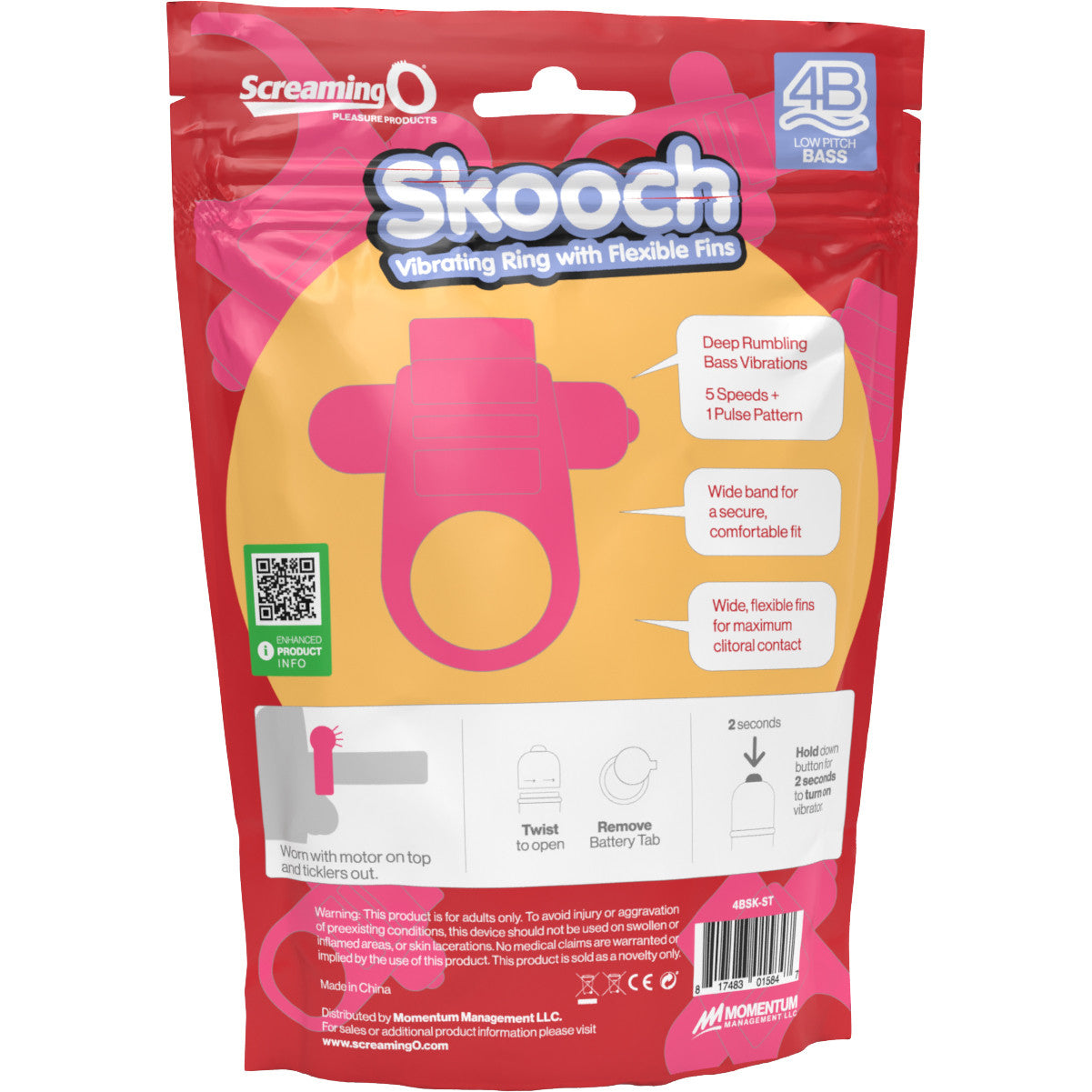 4B Skooch Vibrating Silicone Cock Ring By Screaming O - Strawberry
