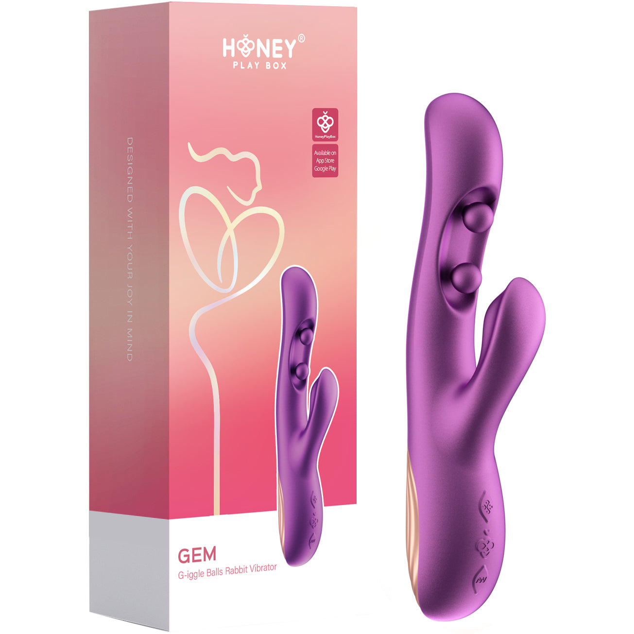 Honey Play Box GEM Sensing App Enabled Twin Balls Rabbit Vibrator - Purple