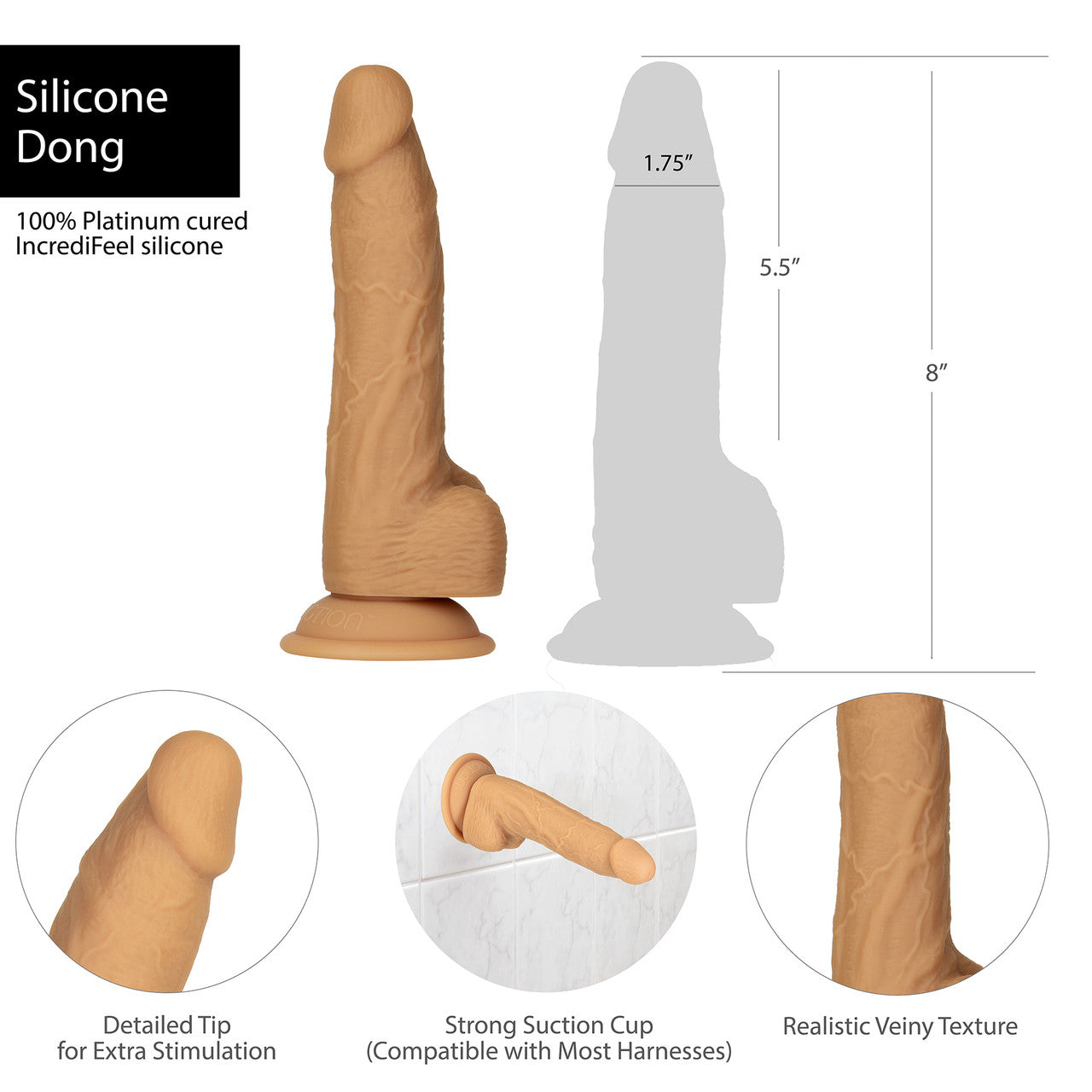 Naked Addiction Dual Density 8" Silicone Suction Cup Dildo With Balls - Caramel