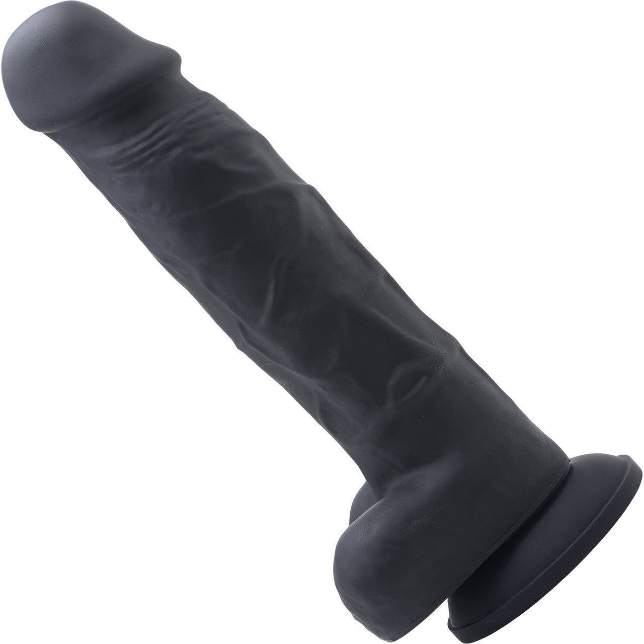 Strap U Power Pecker 7" Silicone Suction Cup Dildo With Balls - Black
