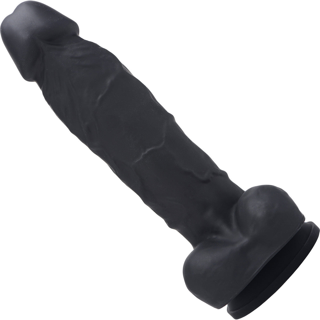 Strap U Power Pecker 7" Silicone Suction Cup Dildo With Balls - Black