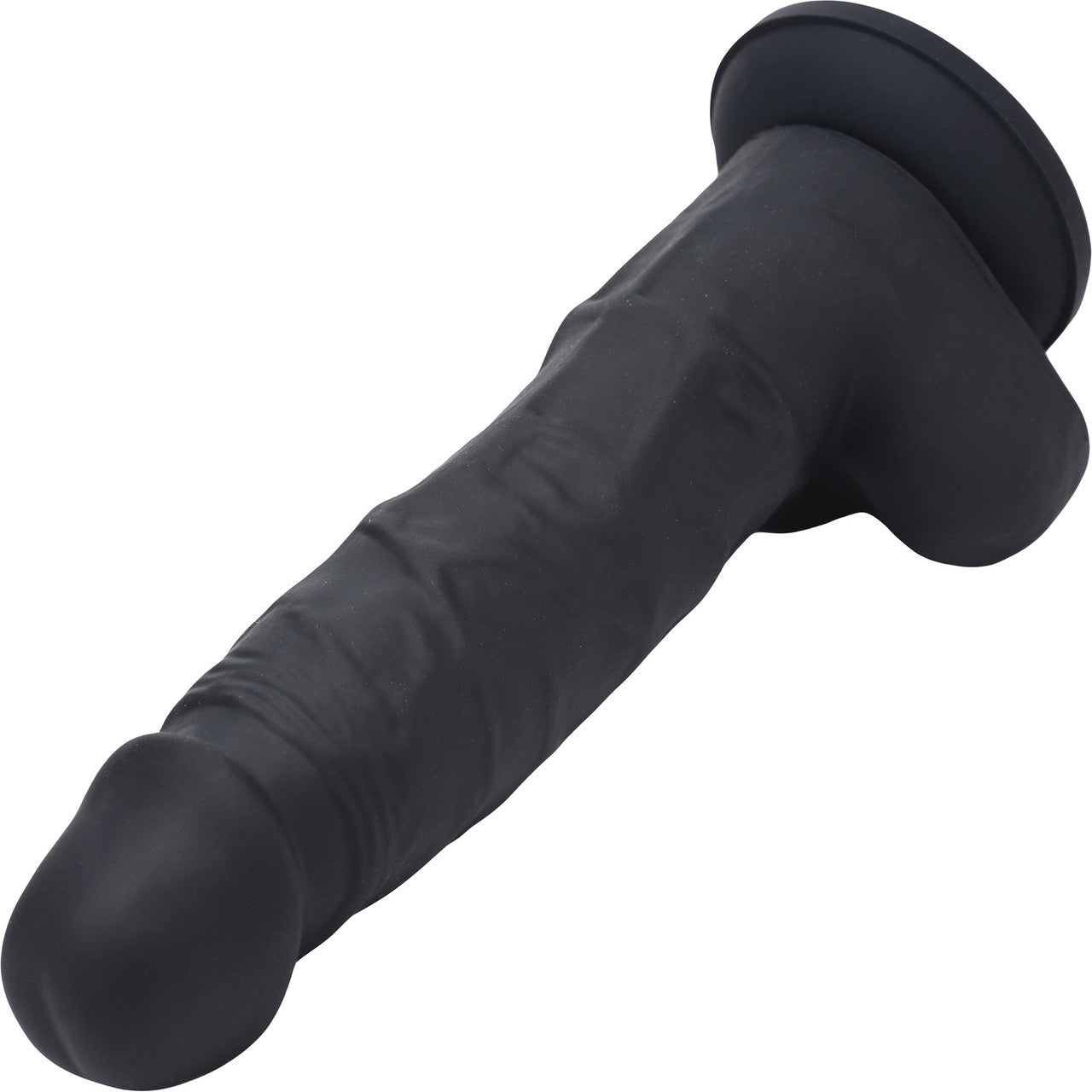 Strap U Power Pecker 7" Silicone Suction Cup Dildo With Balls - Black