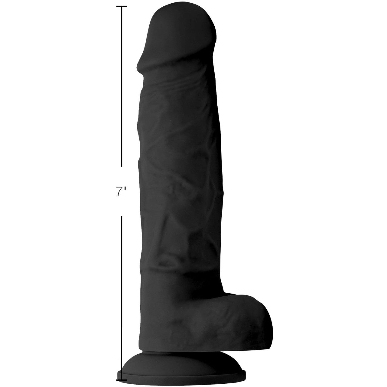 Strap U Power Pecker 7" Silicone Suction Cup Dildo With Balls - Black