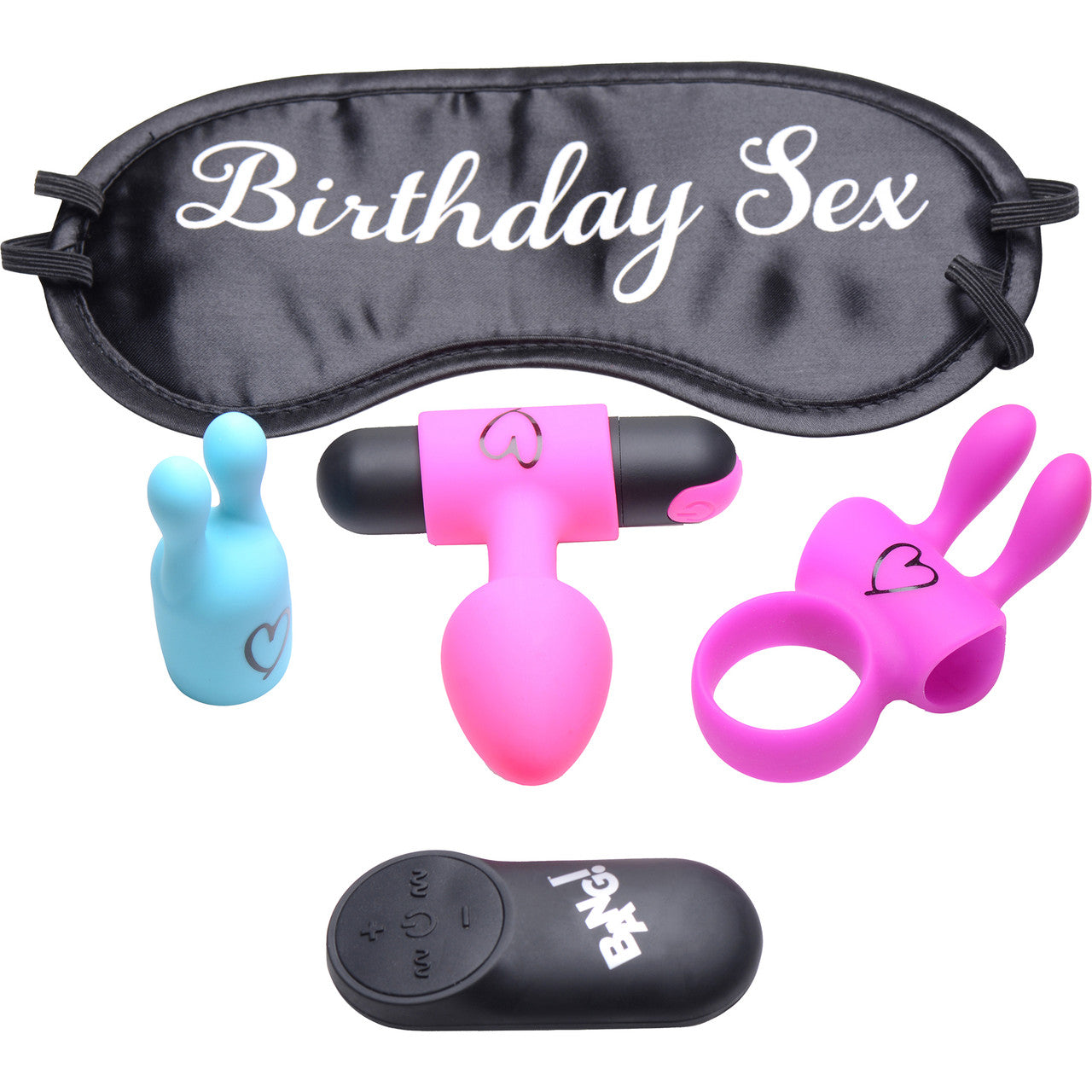 BANG! Birthday Sex Kit With Remote Control Bullet Vibrator, 3 Silicone Attachments & Blindfold BANG! Birthday Sex Kit With Remote Control Bullet Vibrator, 3 Silicone Attachments & Blindfold