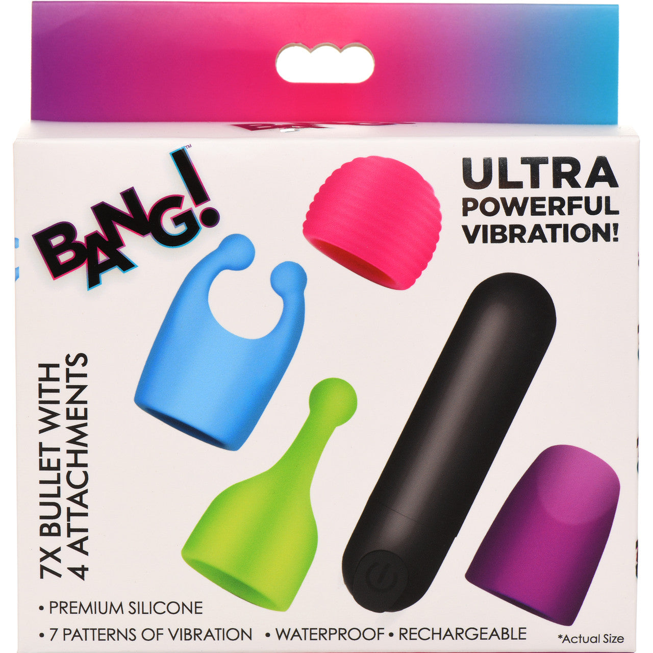 BANG! Rechargeable Waterproof Bullet Vibrator With 4 Silicone Attachments