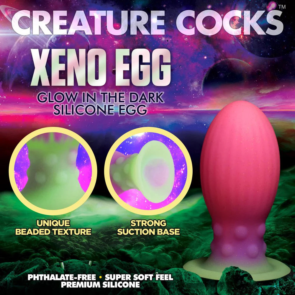 Xeno Egg Glow In The Dark Silicone Egg 5.25" Silicone Suction Cup Dildo By Creature Cocks - Large