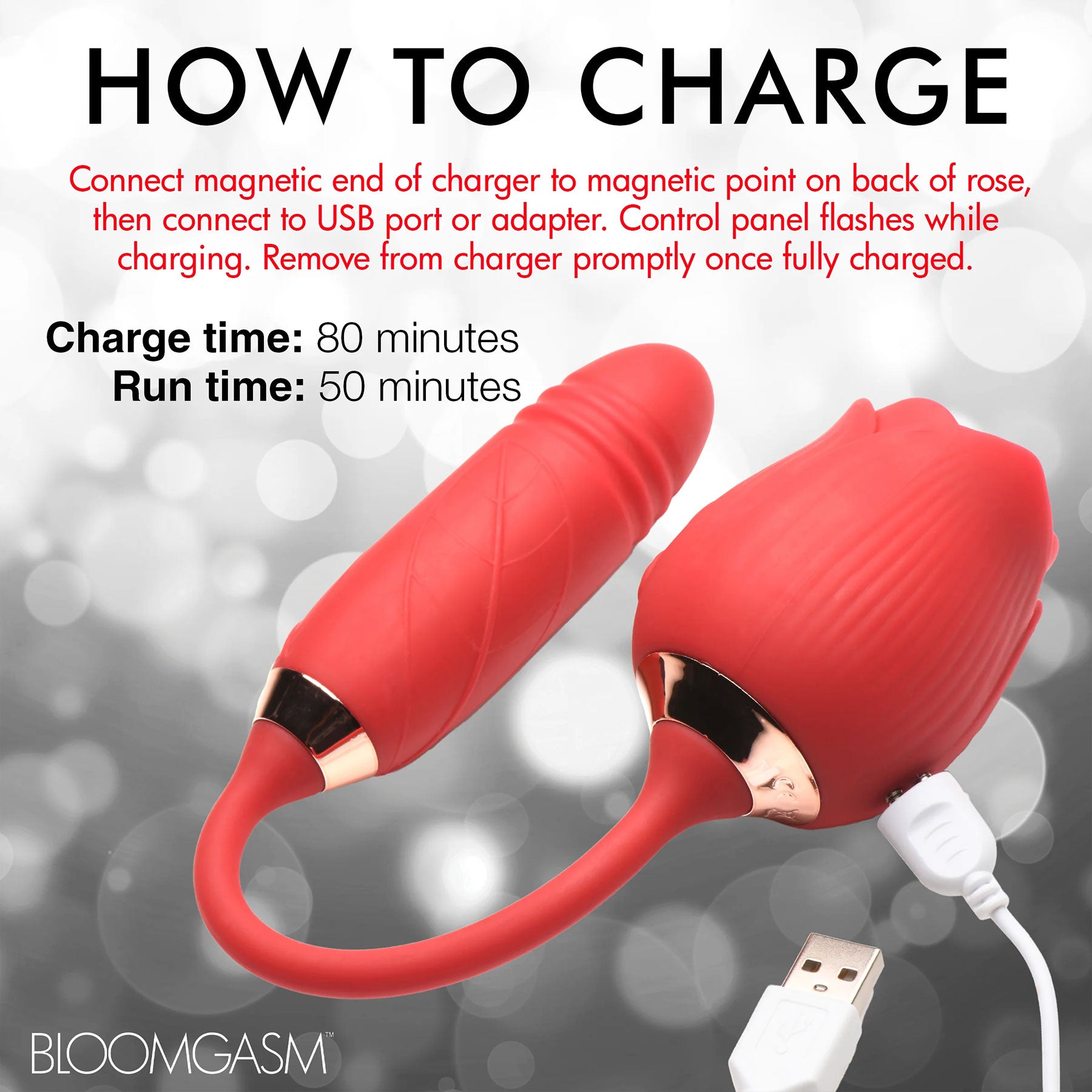 Bloomgasm Romping Rose 10X Rechargeable Silicone Suction Rose & Thrusting Vibrator