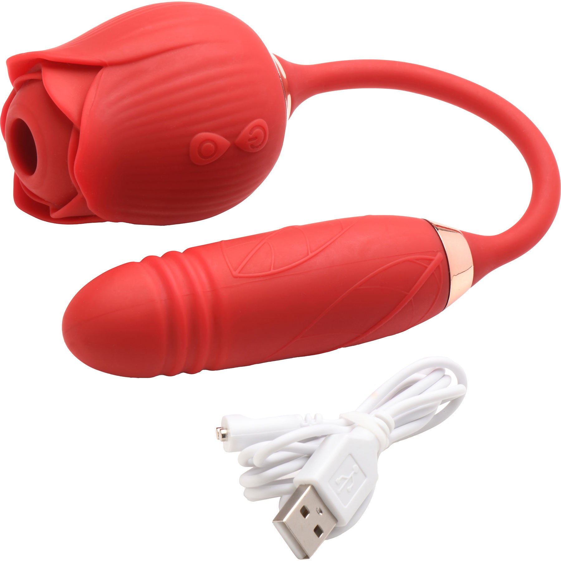 Bloomgasm Romping Rose 10X Rechargeable Silicone Suction Rose & Thrusting Vibrator