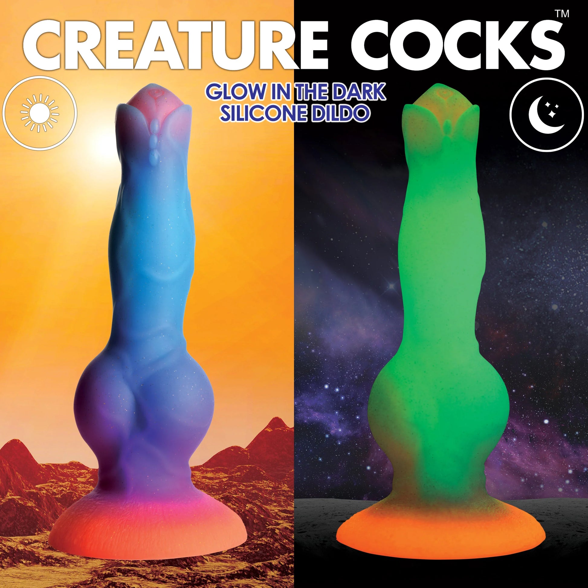 Space Cock Glow-in-The-Dark Alien 8.5" Silicone Suction Cup Dildo By Creature Cocks