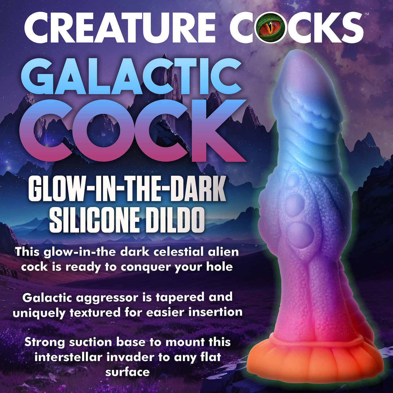 Galactic Cock Alien Creature 8.5" Silicone Glow In The Dark Suction Cup Dildo By Creature Cocks