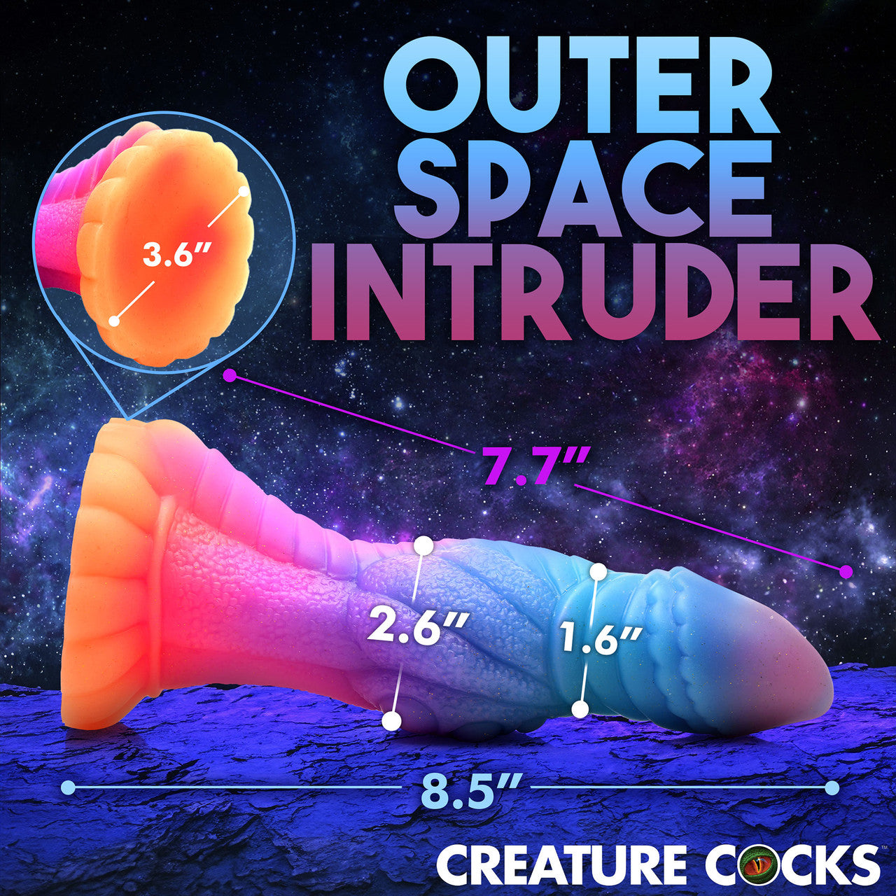 Galactic Cock Alien Creature 8.5" Silicone Glow In The Dark Suction Cup Dildo By Creature Cocks