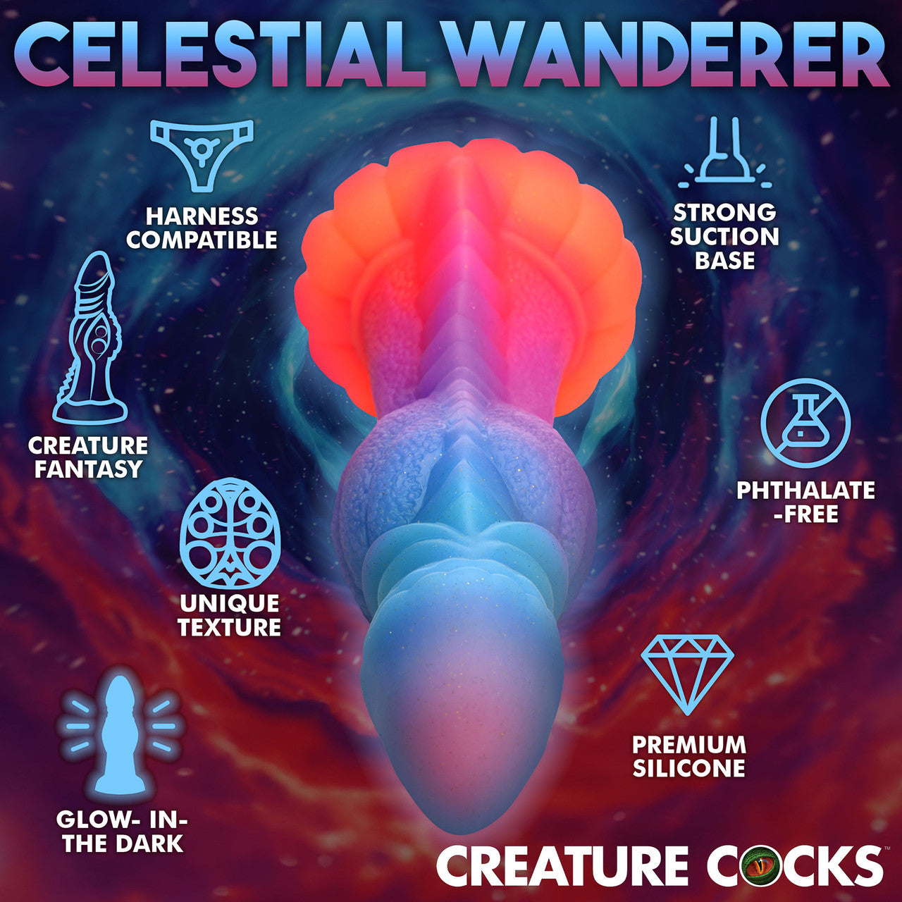 Galactic Cock Alien Creature 8.5" Silicone Glow In The Dark Suction Cup Dildo By Creature Cocks