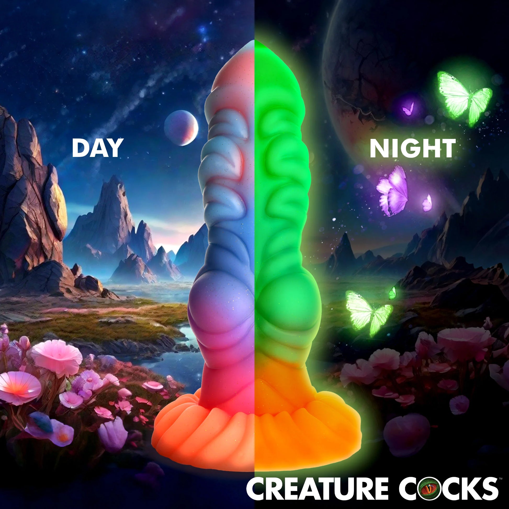 Alien Invader 8" Silicone Glow In The Dark Suction Cup Dildo By Creature Cocks