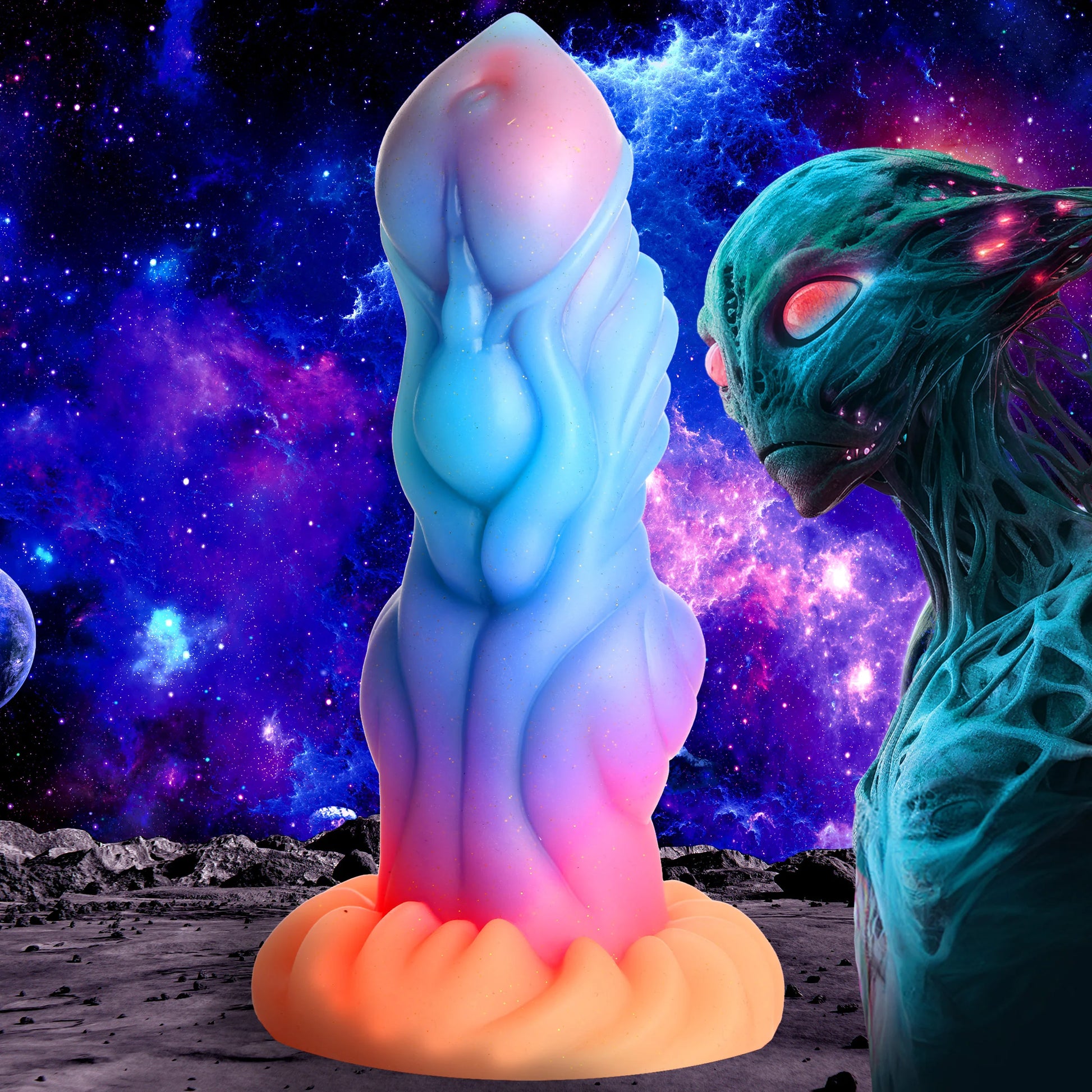 Alien Invader 8" Silicone Glow In The Dark Suction Cup Dildo By Creature Cocks