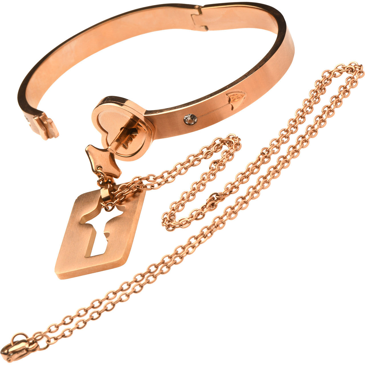 Master Series Cuffed Locking Bracelet & Key Necklace - Rose Gold
