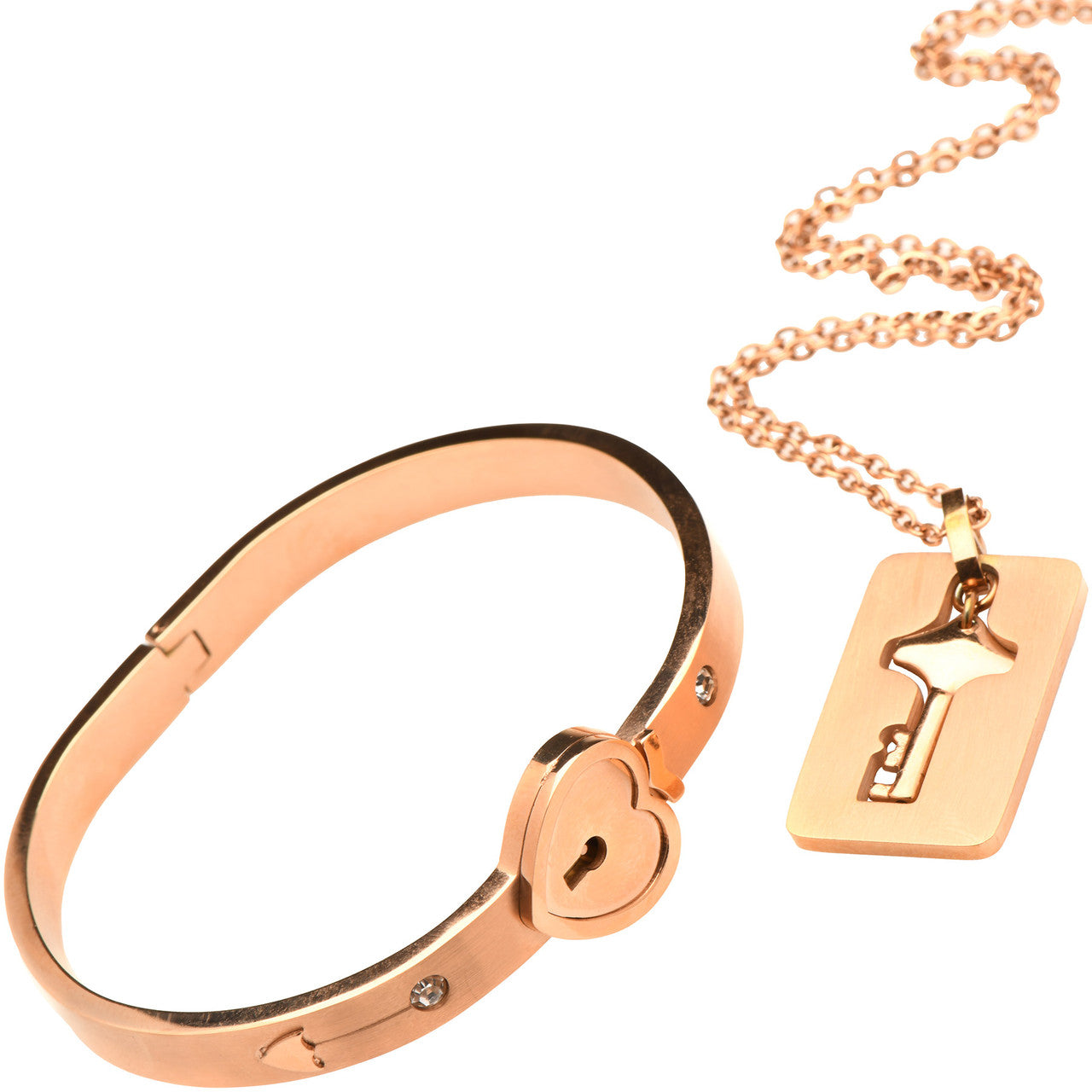 Master Series Cuffed Locking Bracelet & Key Necklace - Rose Gold