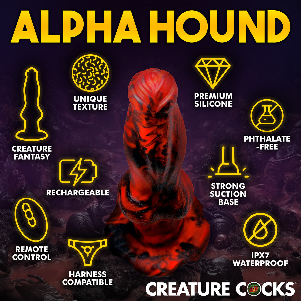 Hell Wolf Rechargeable Thrusting & Vibrating Silicone Suction Cup Dildo With Remote By Creature Cocks