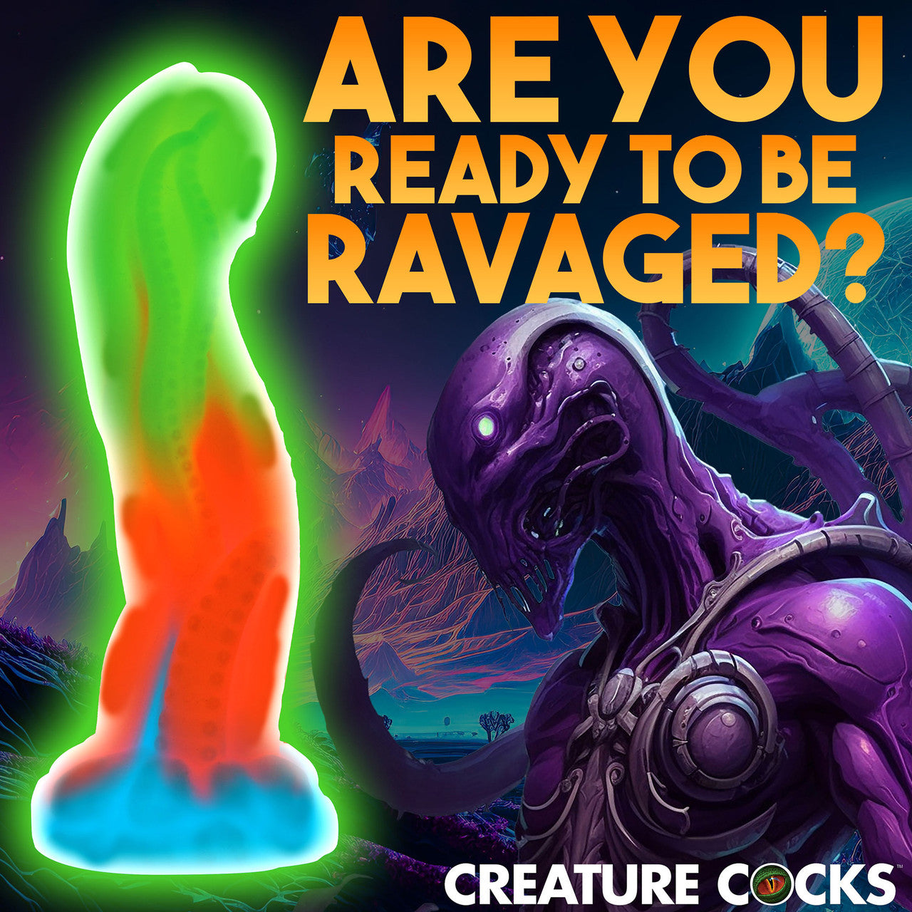 Tenta-Glow 8.5" Silicone Glow In The Dark Suction Cup Dildo By Creature Cocks