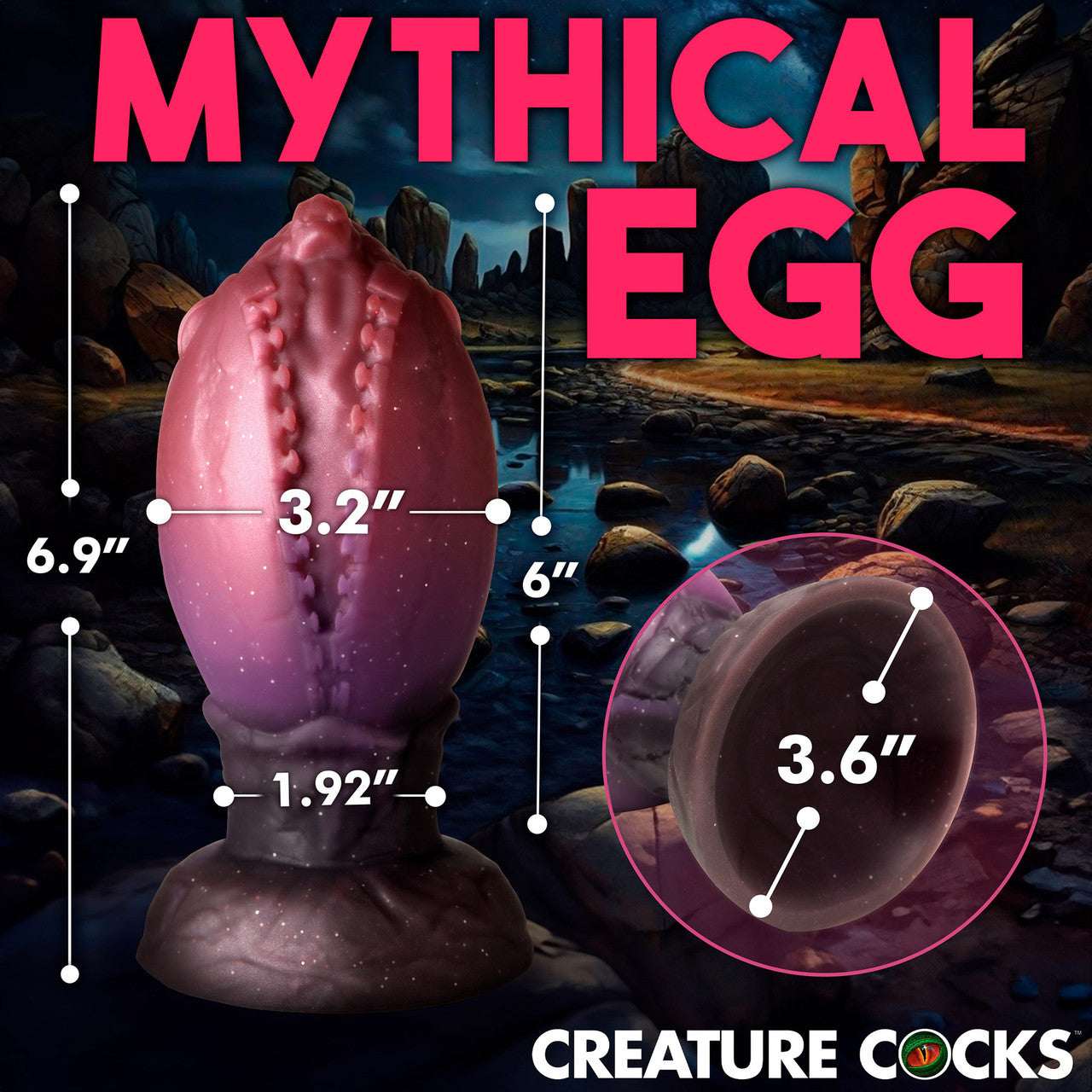 Dragon Hatch Silicone Egg 7" Butt Plug With Suction Cup By Creature Cocks - XL