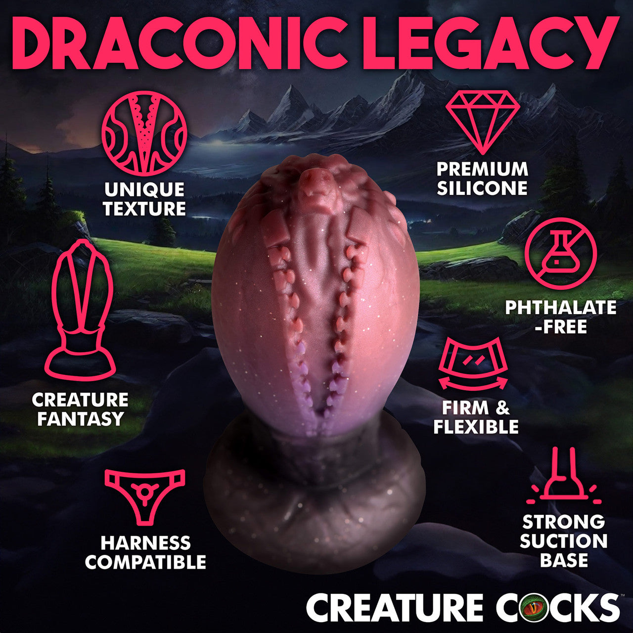 Dragon Hatch Silicone Egg 7" Butt Plug With Suction Cup By Creature Cocks - XL