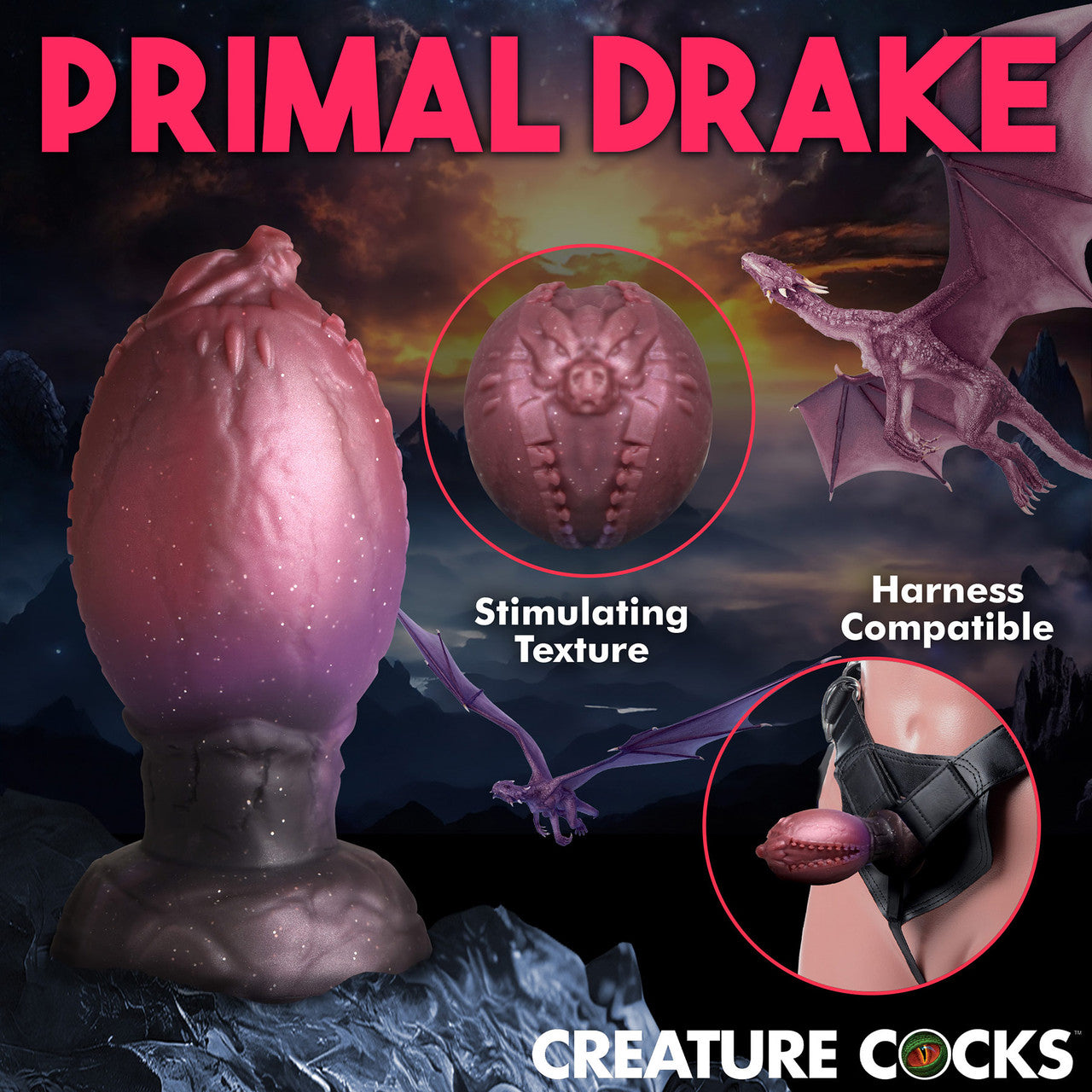 Dragon Hatch Silicone Egg 7" Butt Plug With Suction Cup By Creature Cocks - XL