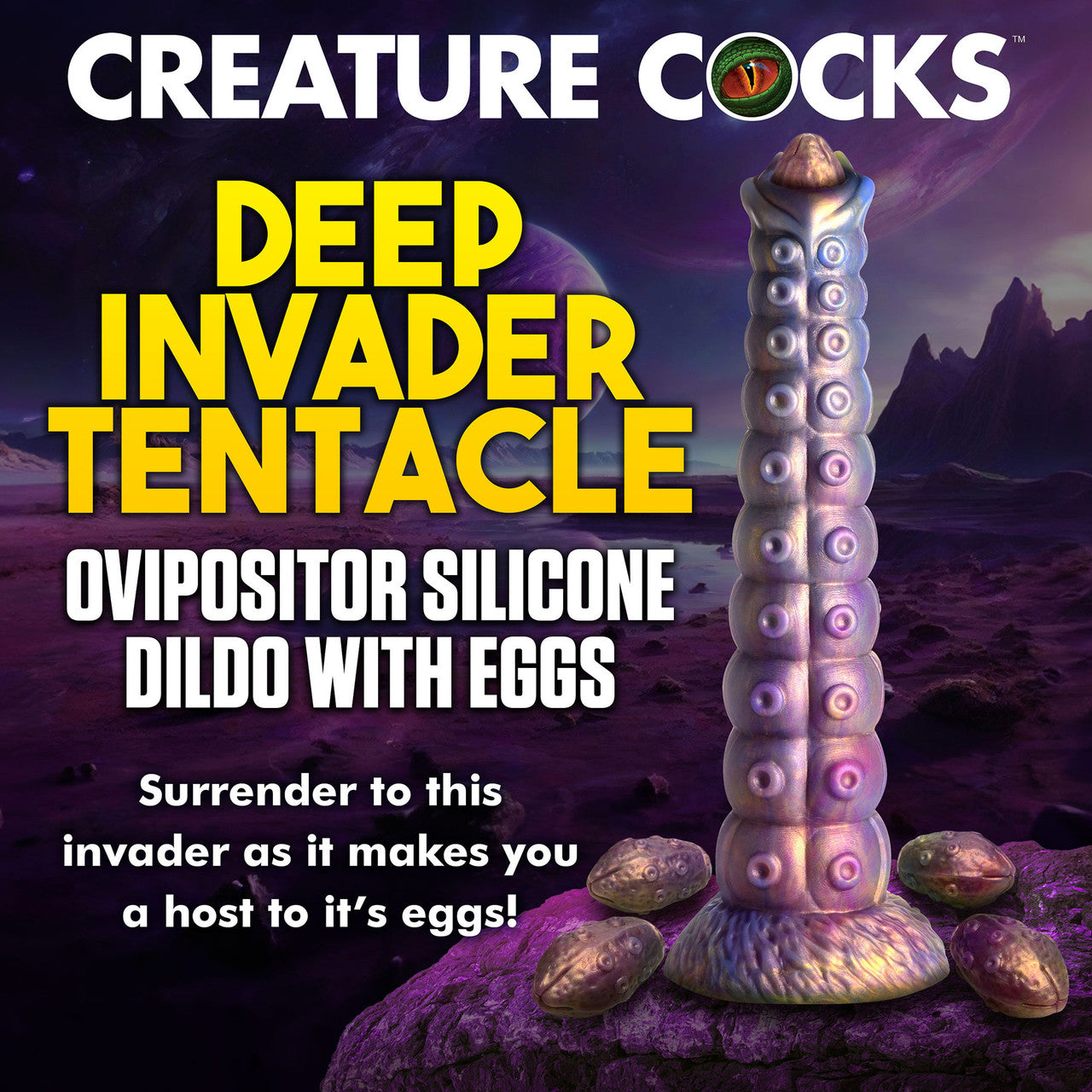 Deep Invader Tentacle 11.5" Silicone Ovipositor Dildo With Eggs By Creature Cocks
