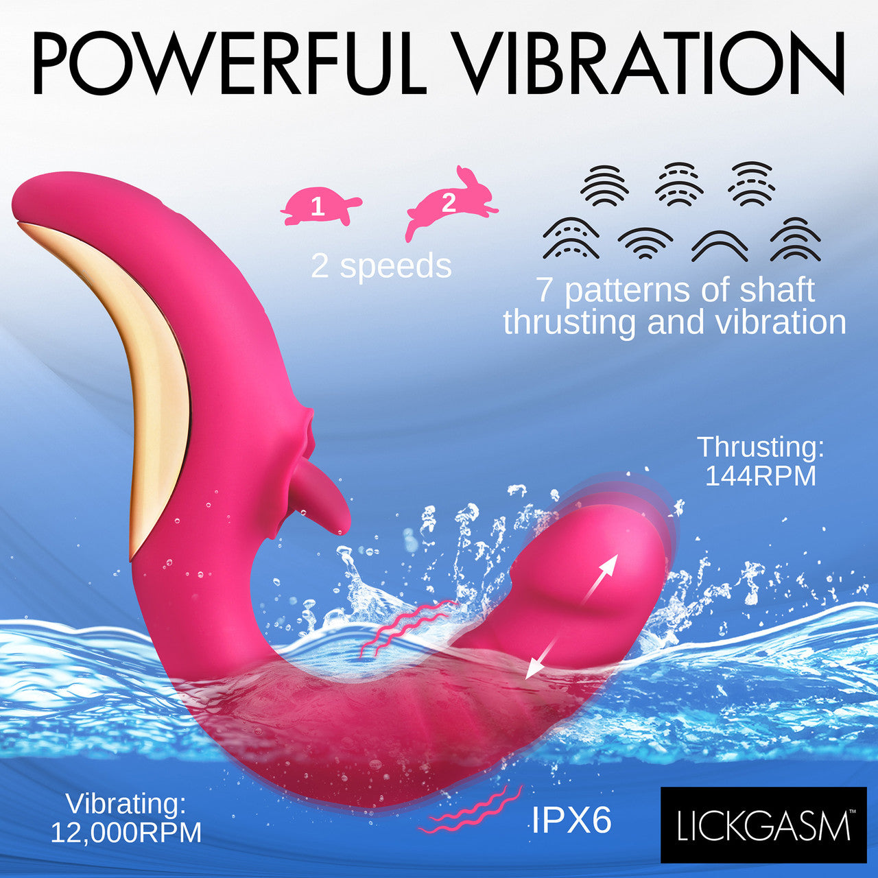 Lickgasm Tease & Please Rechargeable Silicone Thrusting & Licking Dual Stimulation Vibrator - Pink