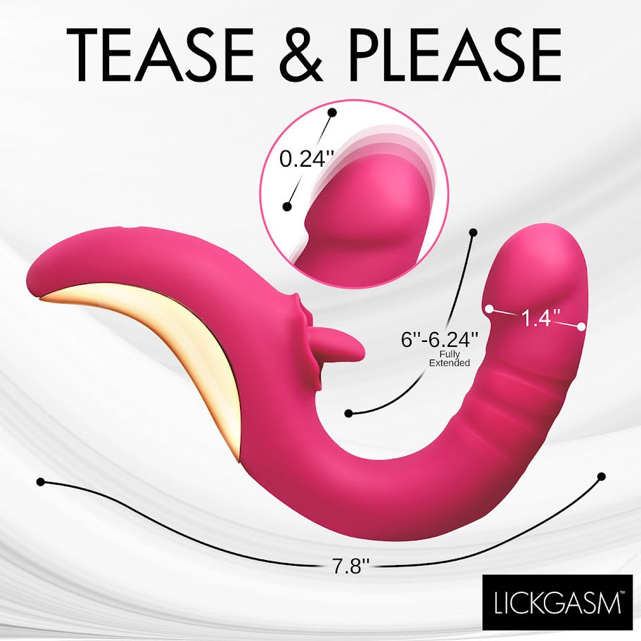Lickgasm Tease & Please Rechargeable Silicone Thrusting & Licking Dual Stimulation Vibrator - Pink