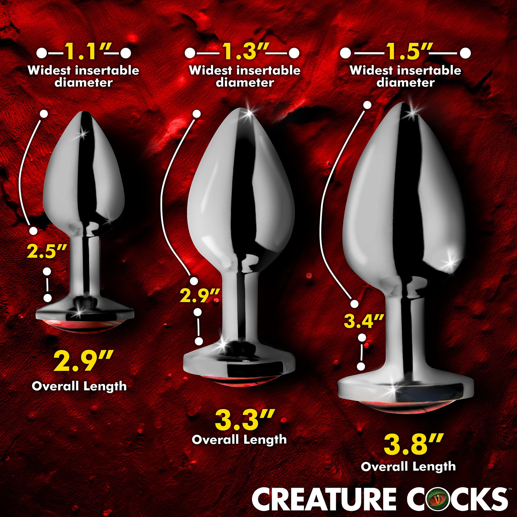 Sinister Eye Red Eye Metal Butt Plug By Creature Cocks - Measurement