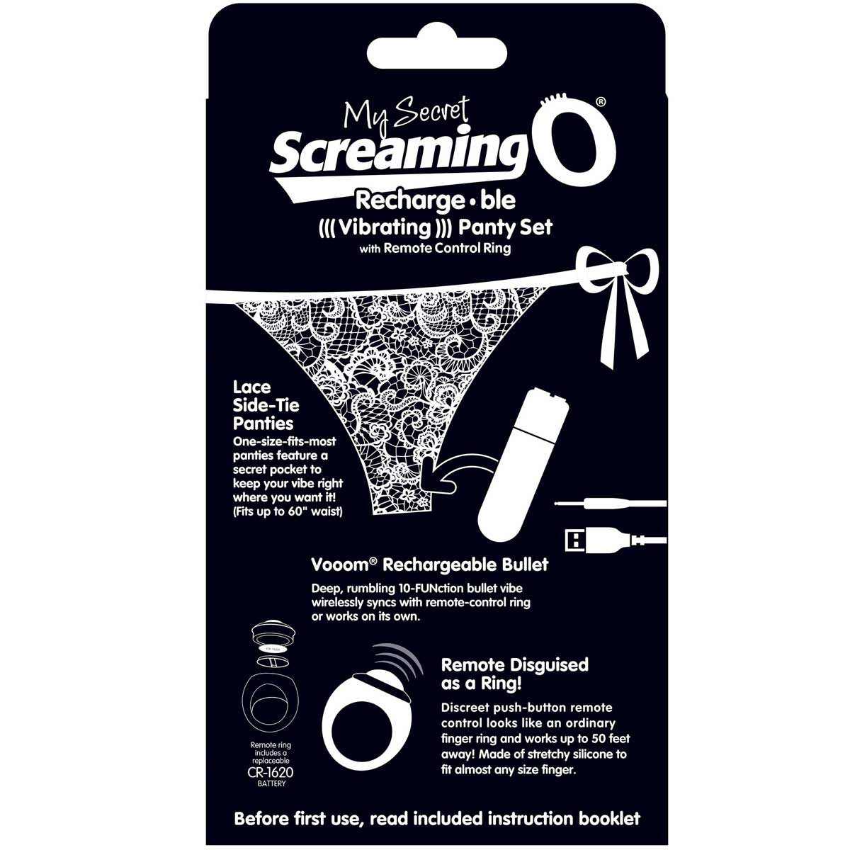Charged My Secret Rechargeable 10 Function Remote Control Panty Vibe By Screaming O - Black