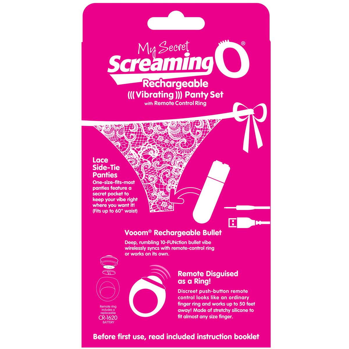 Charged My Secret Rechargeable 10 Function Remote Control Panty Vibe By Screaming O - Pink