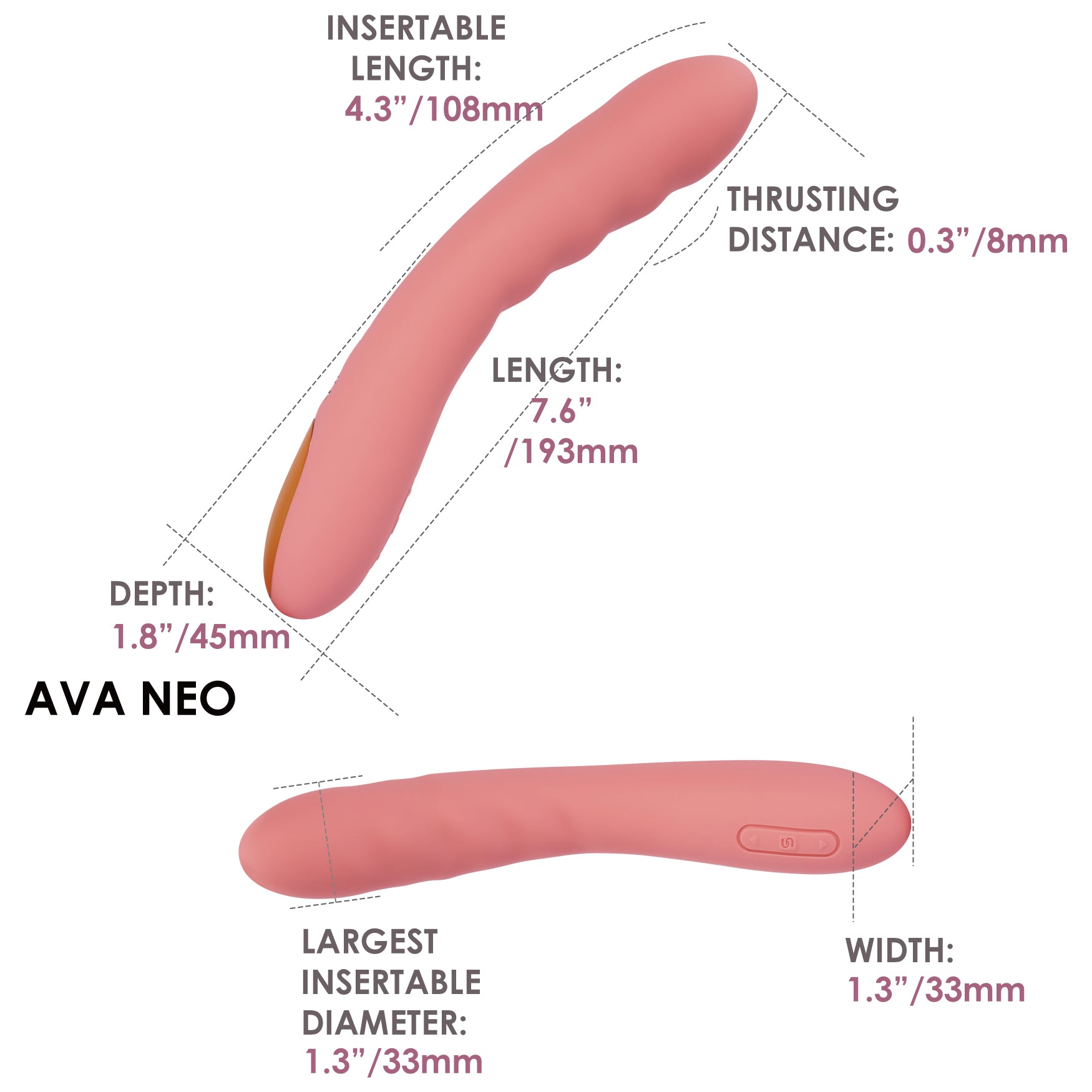SVAKOM AVA NEO Waterproof Rechargeable Interactive Thrusting Silicone Vibrator - Pink