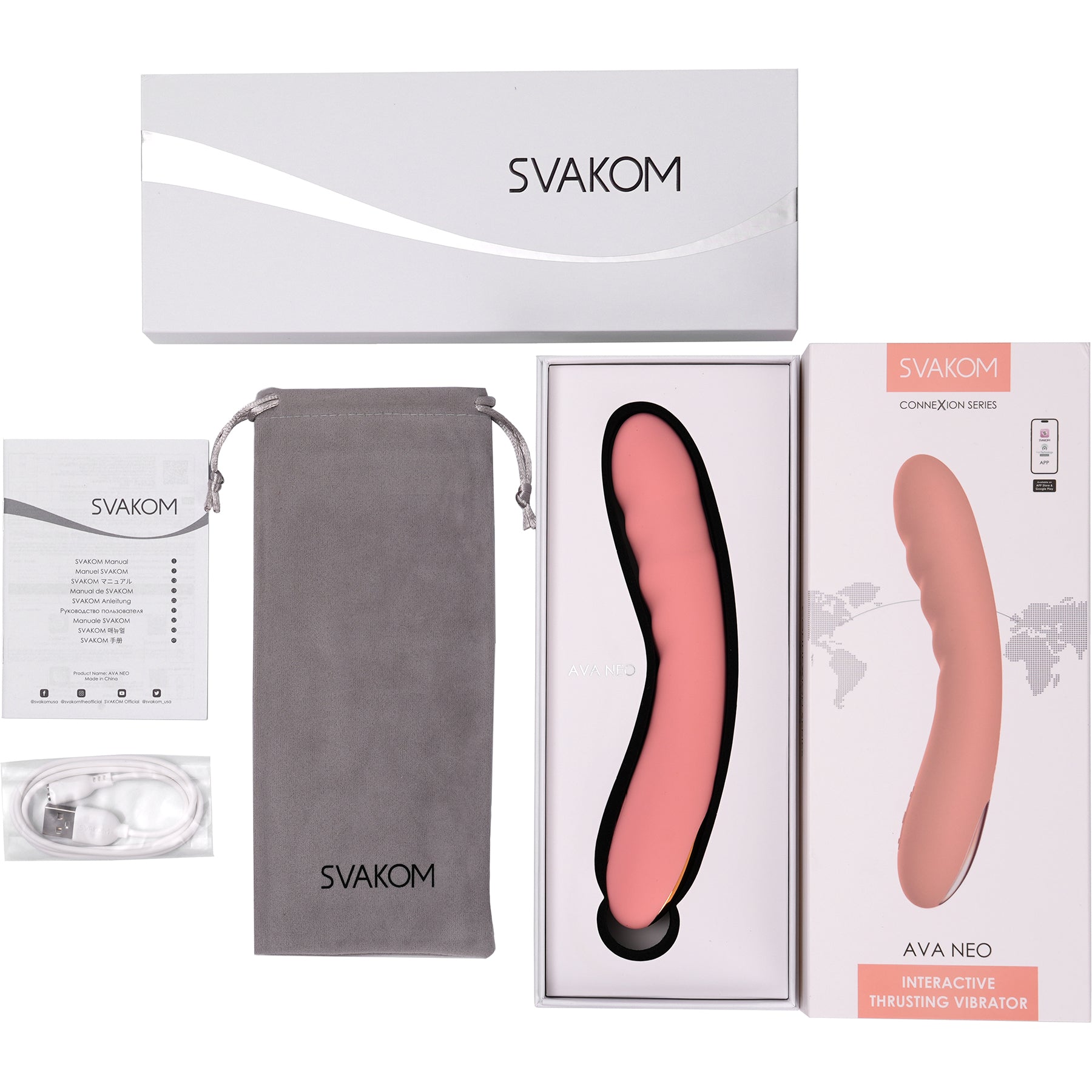 SVAKOM AVA NEO Waterproof Rechargeable Interactive Thrusting Silicone Vibrator - Pink