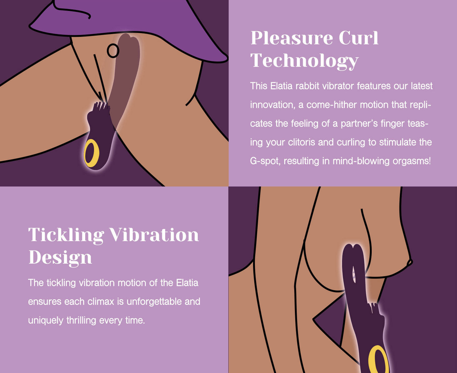 Tracy's Dog Elatia Clitoral Tickling & G-Spot Massaging Rechargeable Vibrator - Info Graphic