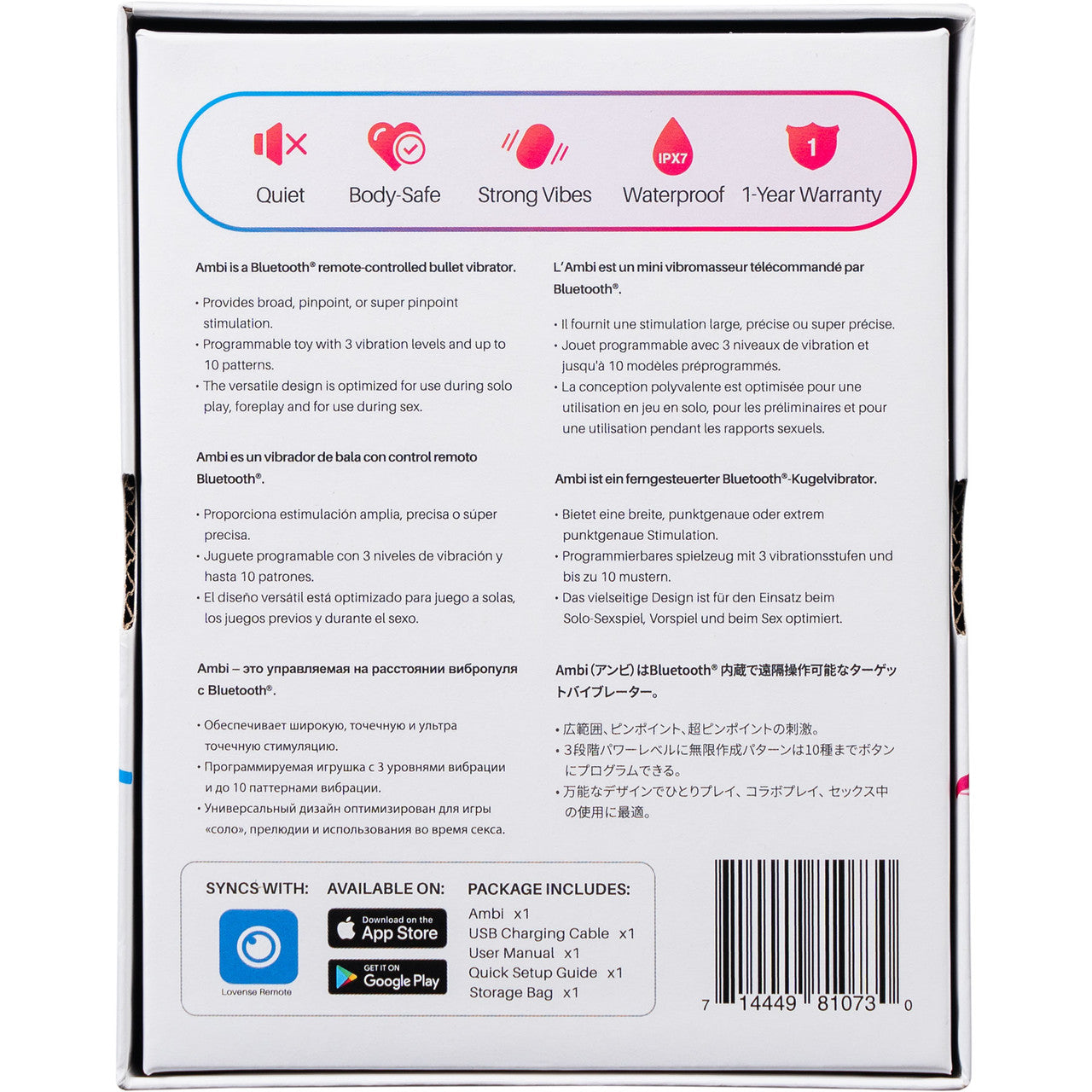 Lovense Ambi Bluetooth Remote Controlled Waterproof Rechargeable Silicone Bullet Vibrator