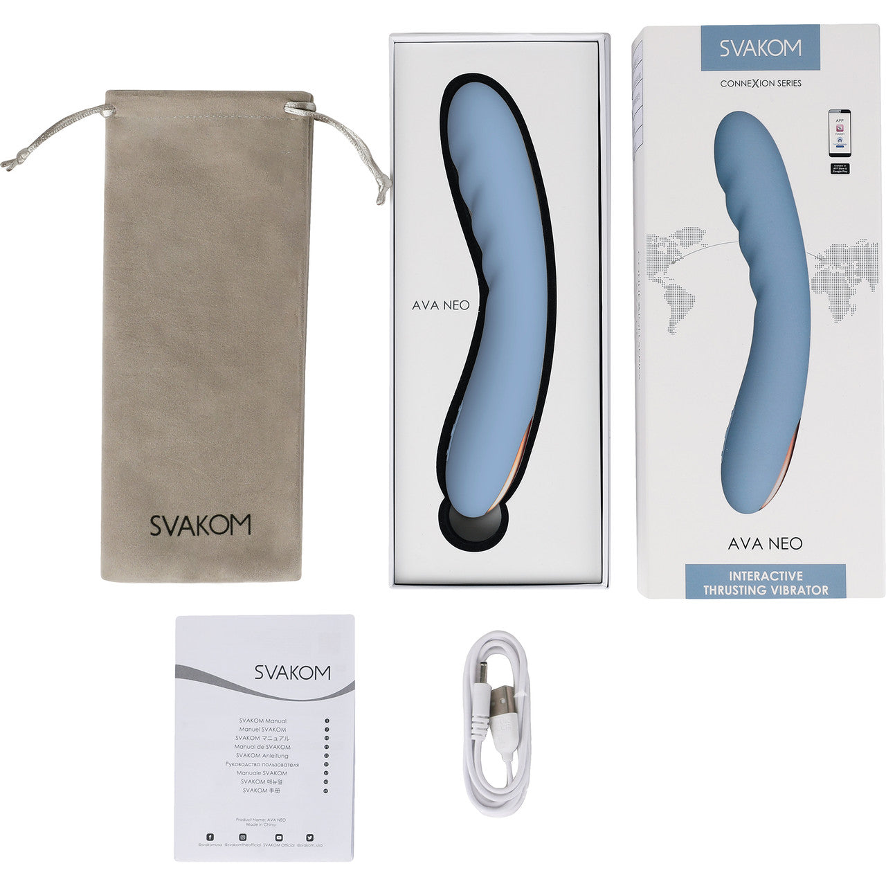SVAKOM AVA NEO Waterproof Rechargeable Interactive Thrusting Silicone Vibrator - Blue