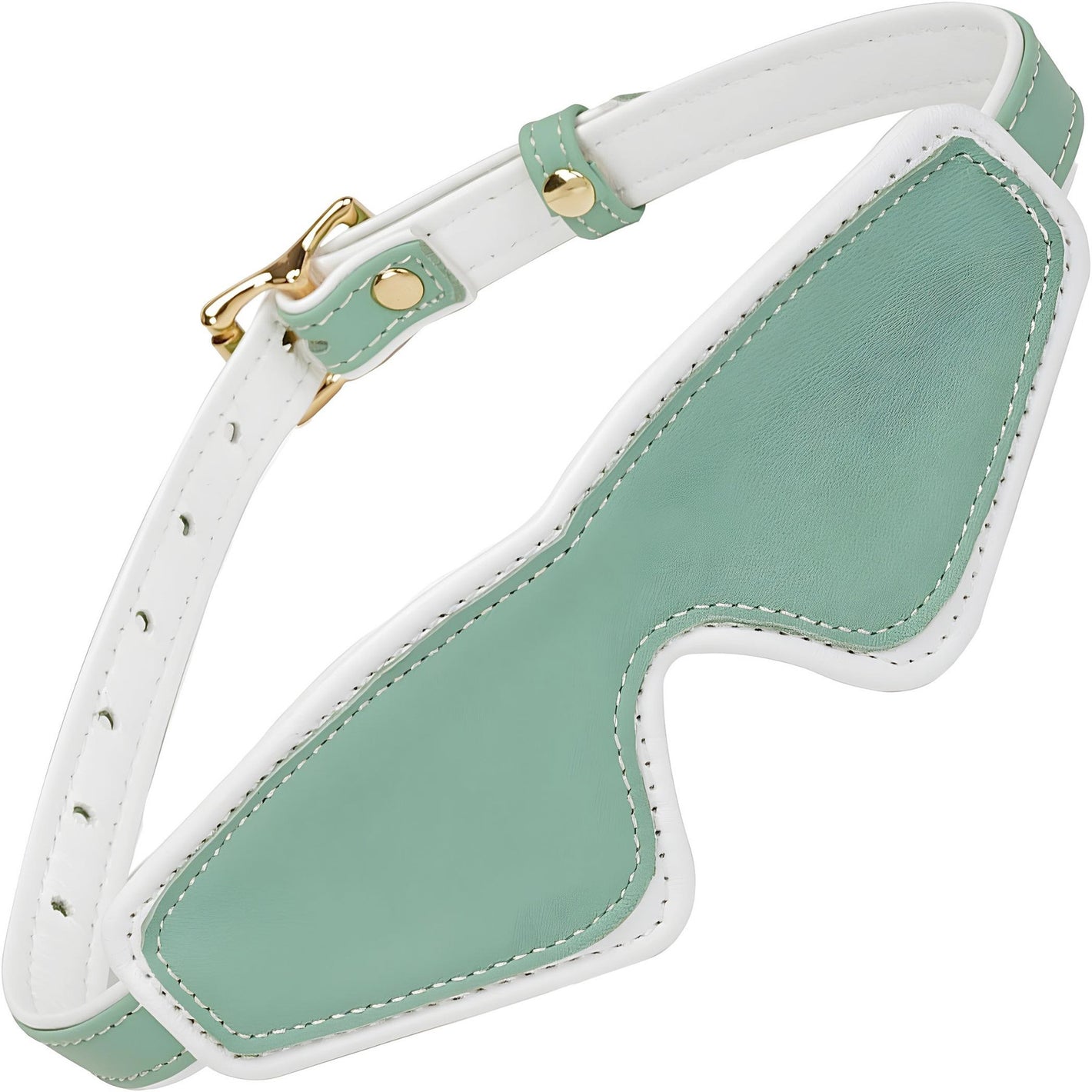 Fairy White & Green Leather Blindfold With Gold Buckle By Liebe Seele