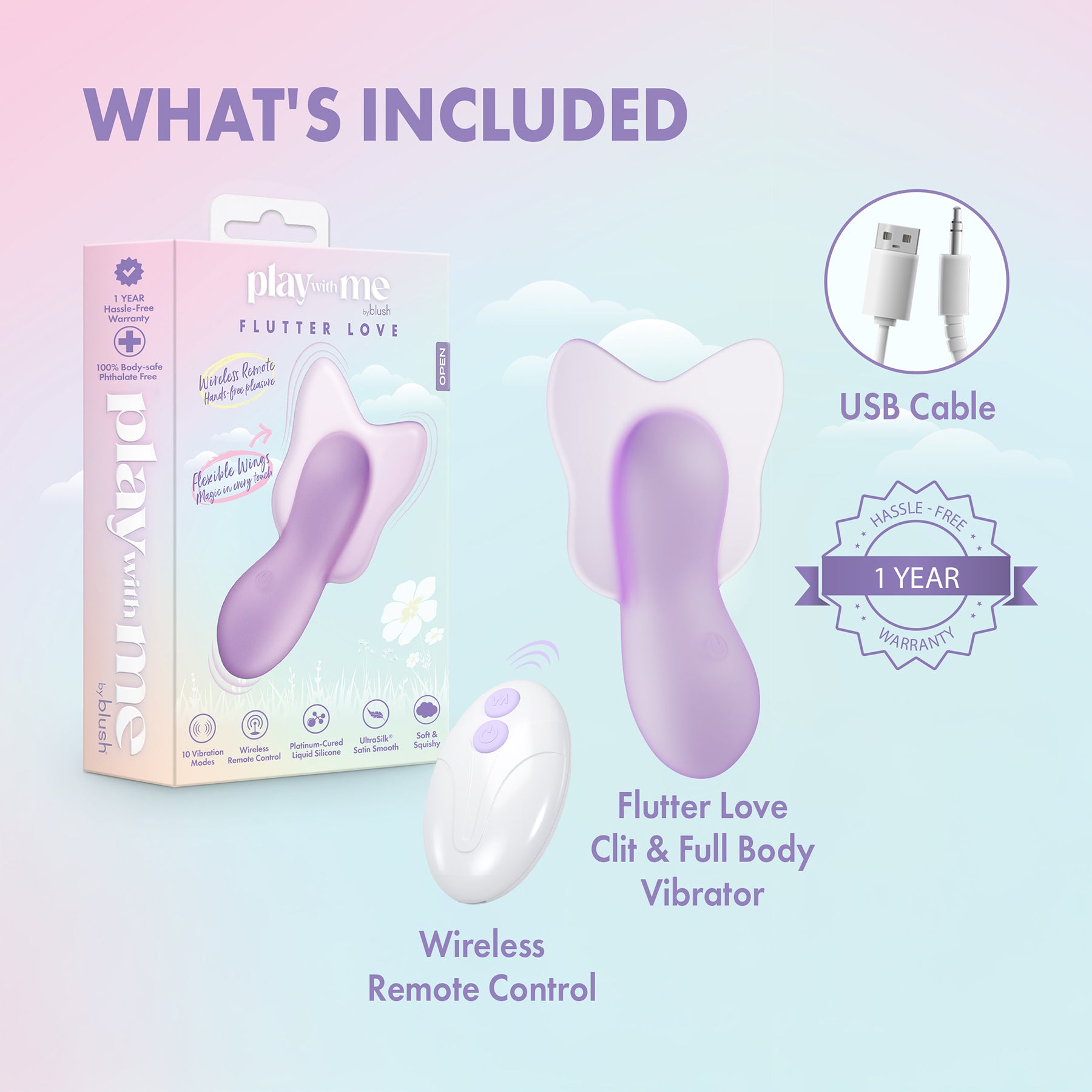 Play With Me Flutter Love Rechargeable Silicone Clitoral Vibrator By Blush