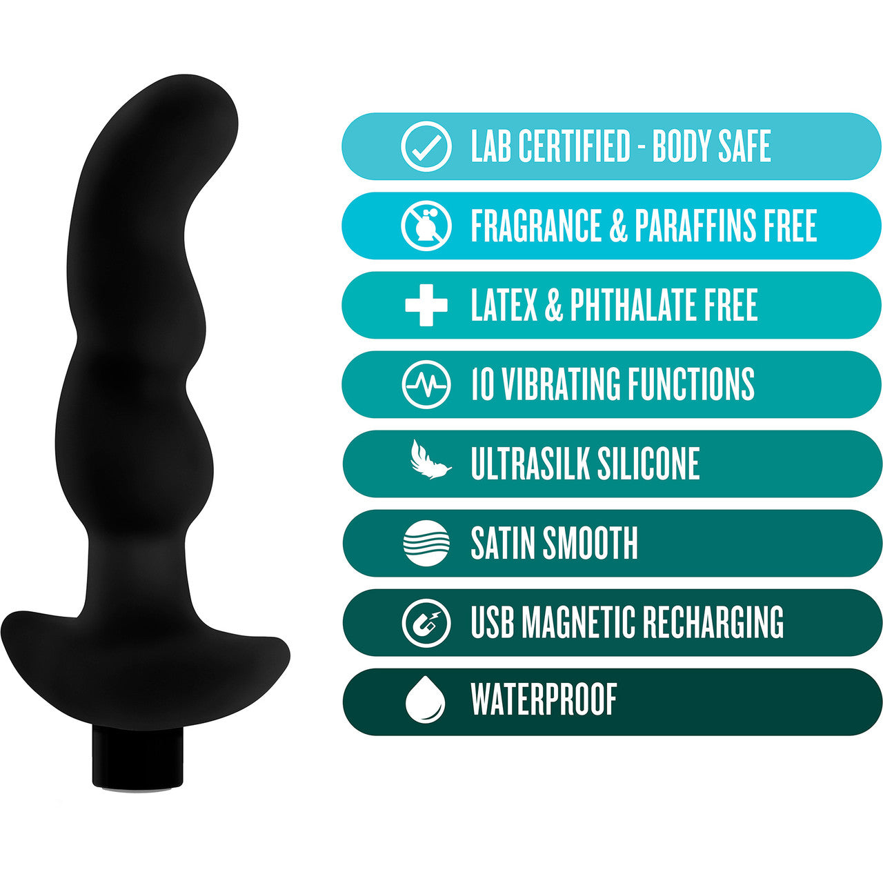 Anal Adventures Platinum Silicone Rechargeable Vibrating Prostate Massager 3 By Blush - Black