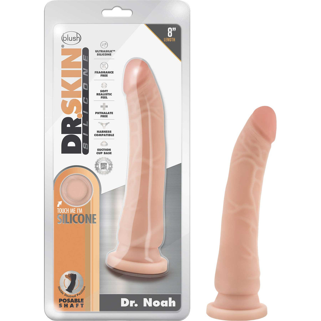 Dr. Skin Dr. Noah 8" Realistic Posable Silicone Dildo With Suction Cup By Blush - Vanilla