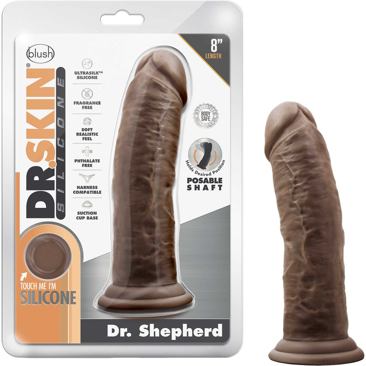 Dr. Skin Dr. Shepherd 8" Realistic Posable Silicone Dildo With Suction Cup By Blush - Chocolate