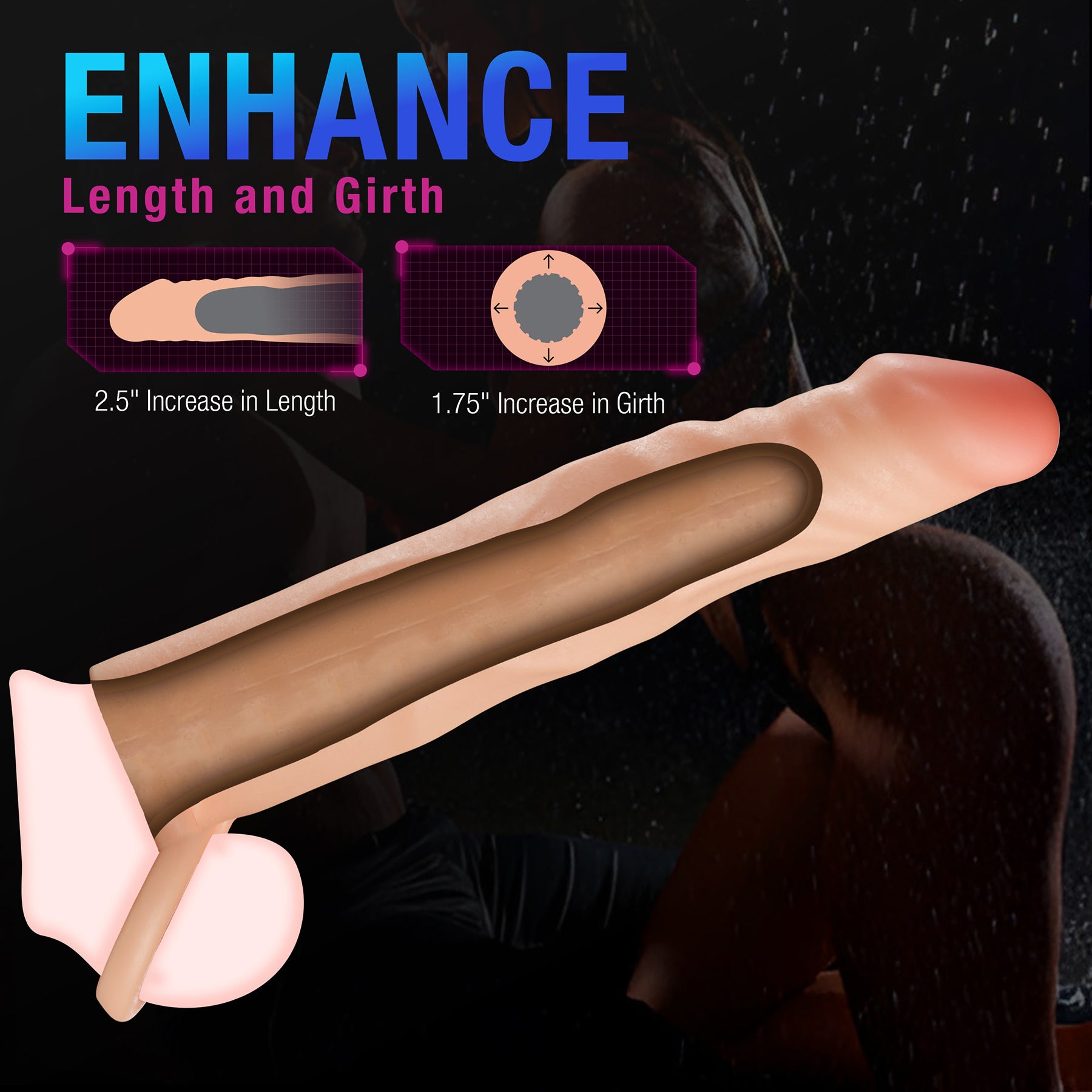 Performance Plus Fortitude Silicone Realistic Penis 2.5" Extender Sleeve With Ball Strap By Blush