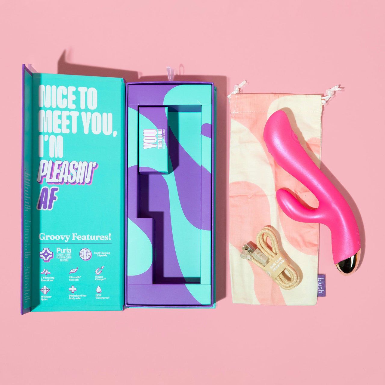 Aria Pleasin' AF Silicone Waterproof Dual Stimulation Vibrator By Blush - Fuchsia