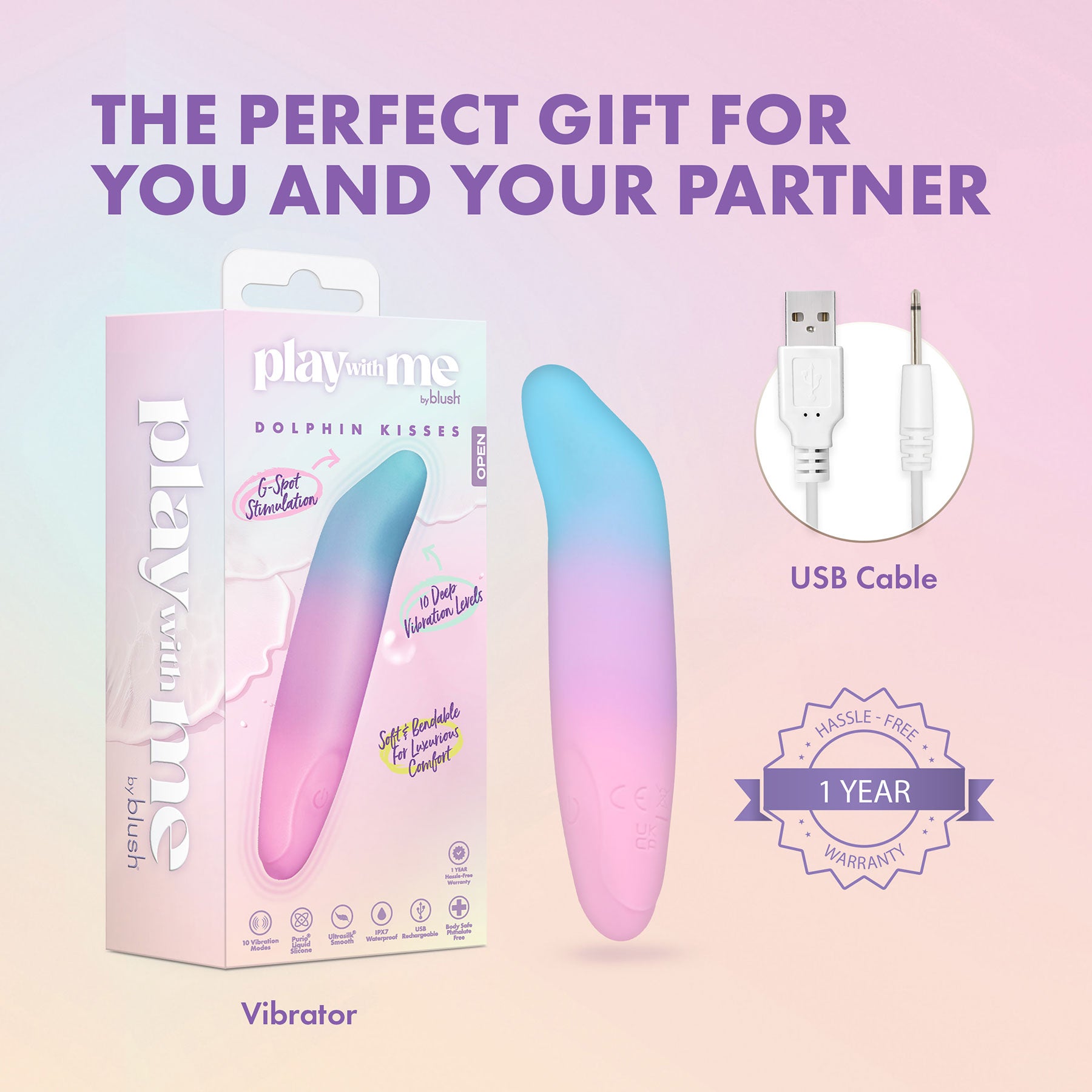 Play With Me Dolphin Kisses Rechargeable Silicone G-Spot Bullet Vibrator By Blush