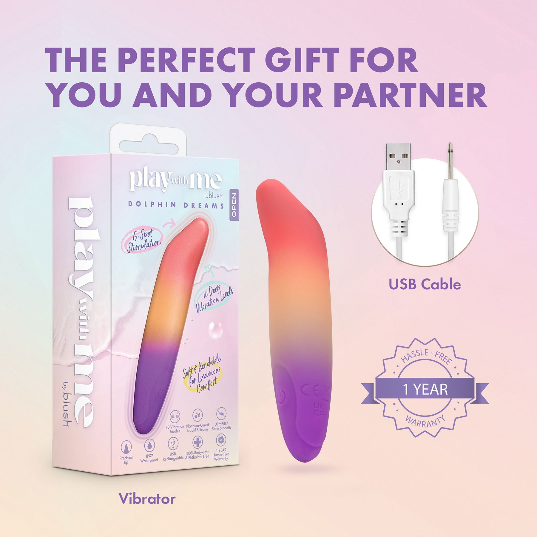 Play With Me Dolphin Dreams Rechargeable Silicone G-Spot Bullet Vibrator By Blush