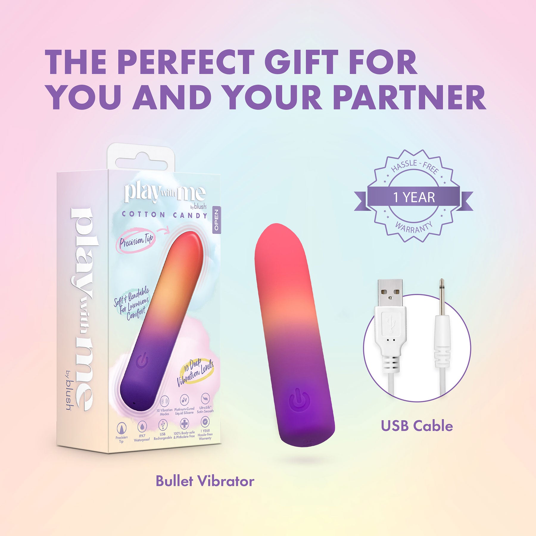 Play With Me Bullet Rechargeable Silicone Vibrator By Blush - Cotton Candy