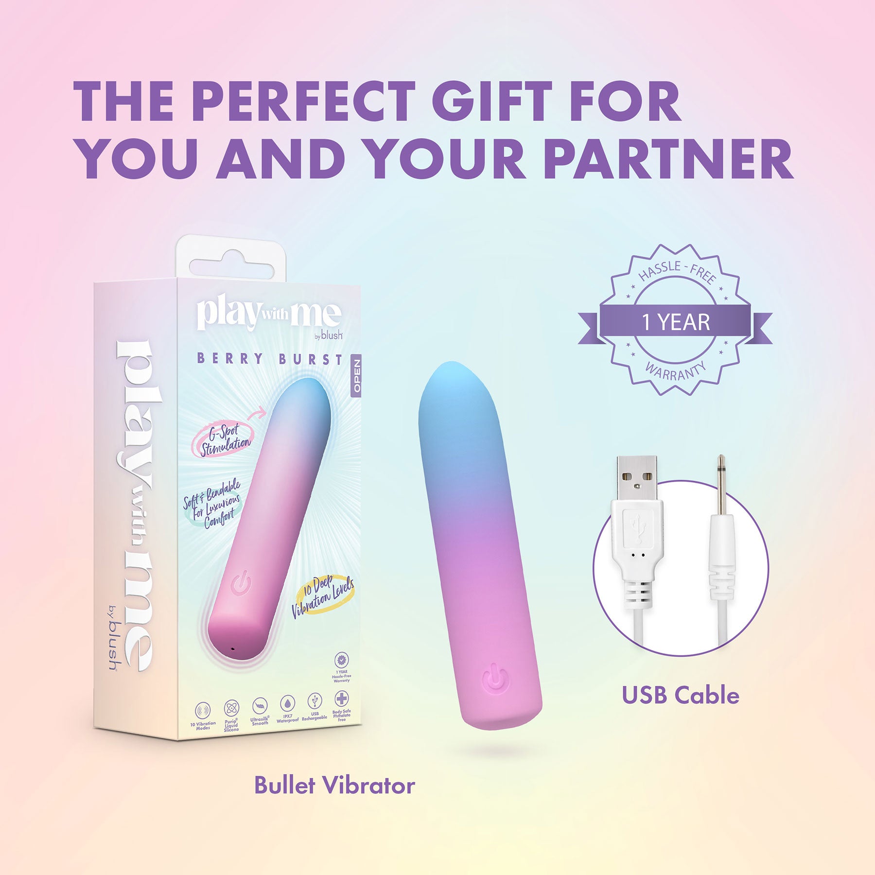 Play With Me Bullet Rechargeable Silicone Vibrator By Blush - Berry Burst