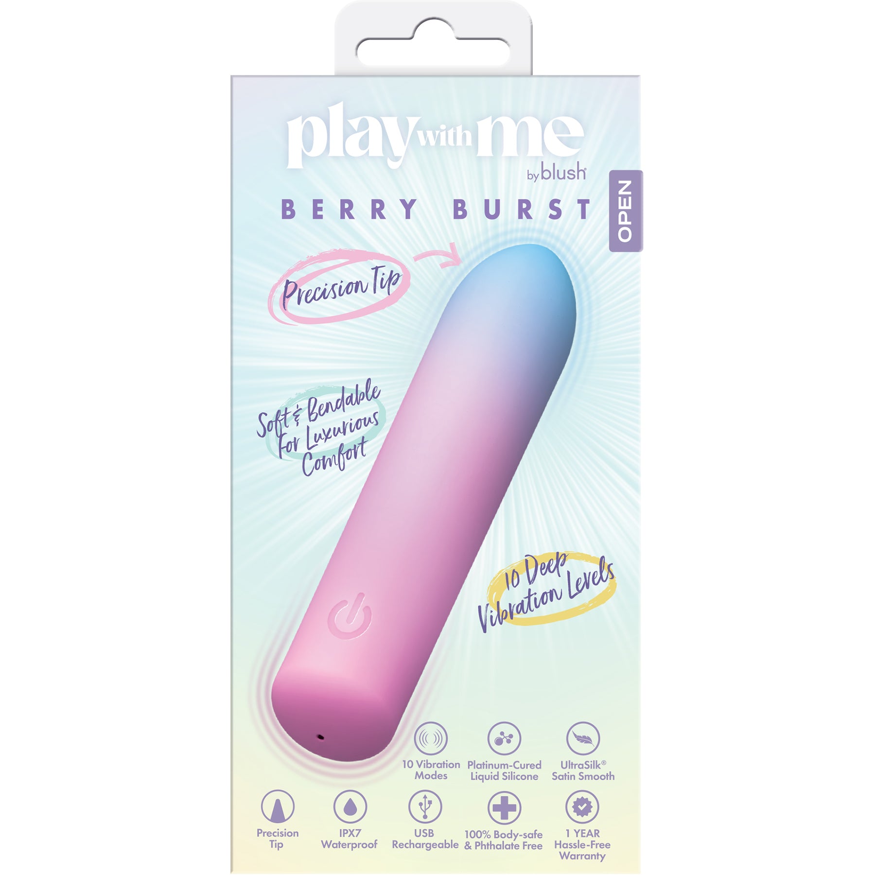 Play With Me Bullet Rechargeable Silicone Vibrator By Blush - Berry Burst