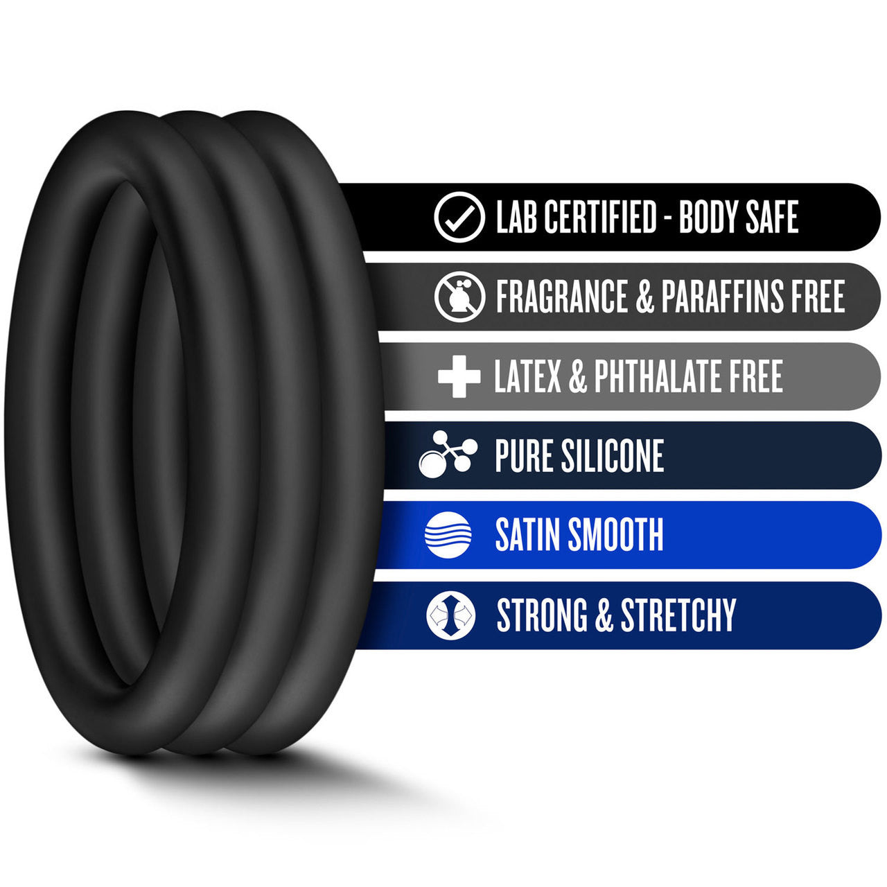 Performance VS3 Pure Premium Large Silicone Cock Rings By Blush Novelties - Black